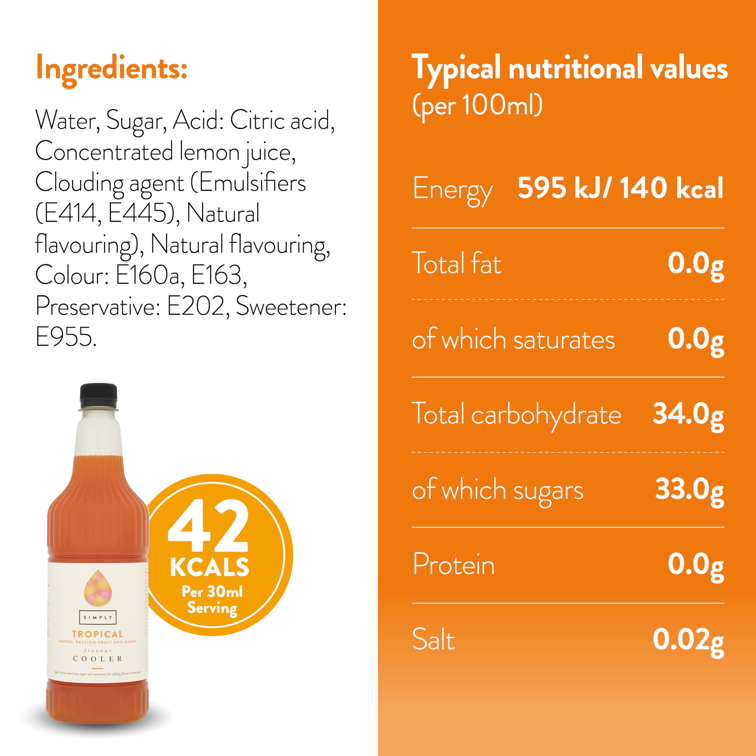 Simply Tropical Cooler Beverage Syrup - Vegan, Gluten Free, Halal Certified | 1 L 3