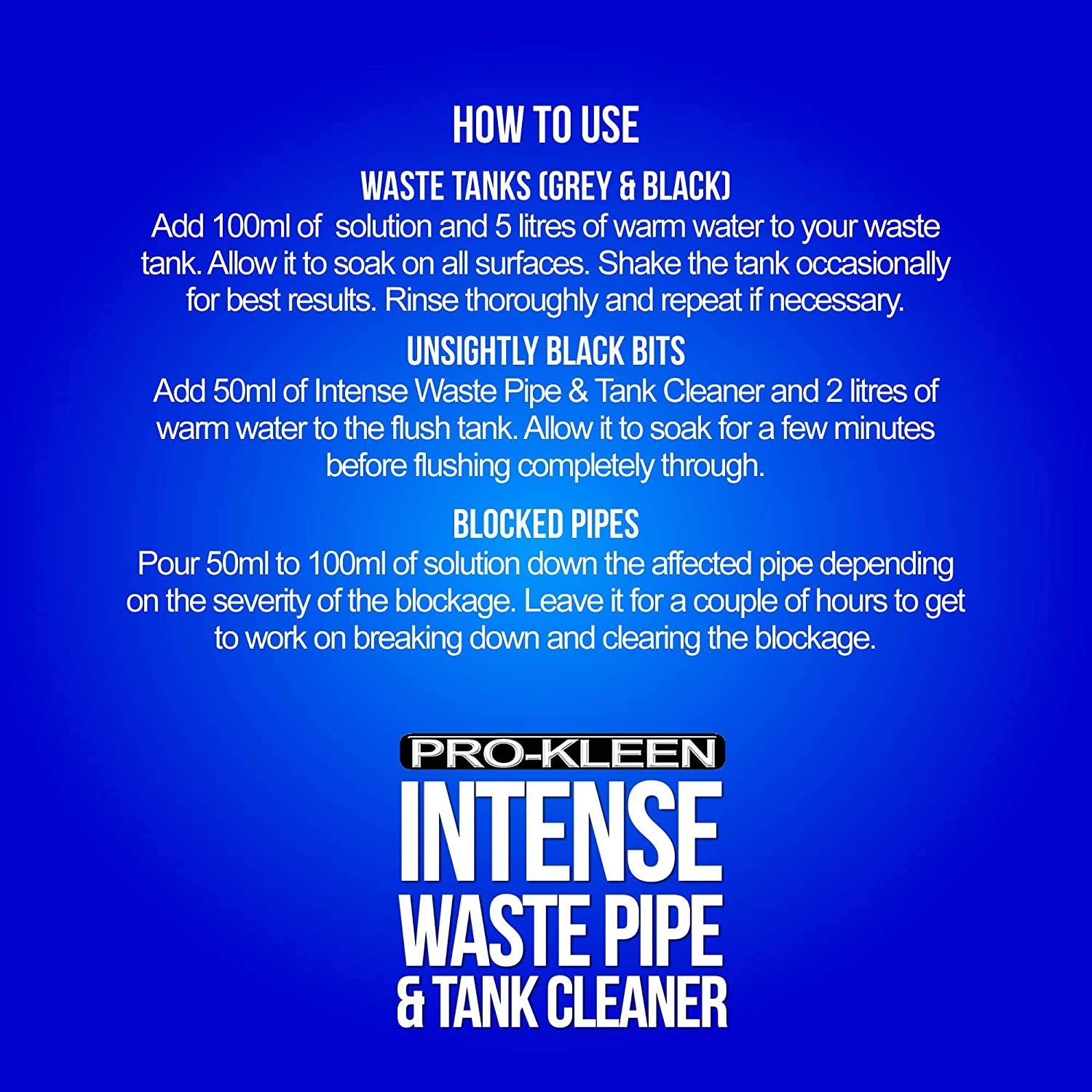 Pro-Kleen Intense Waste Pipe and Tank Cleaner - 1L Liquid for Caravans & Motorhomes | Concentrated Formula 4
