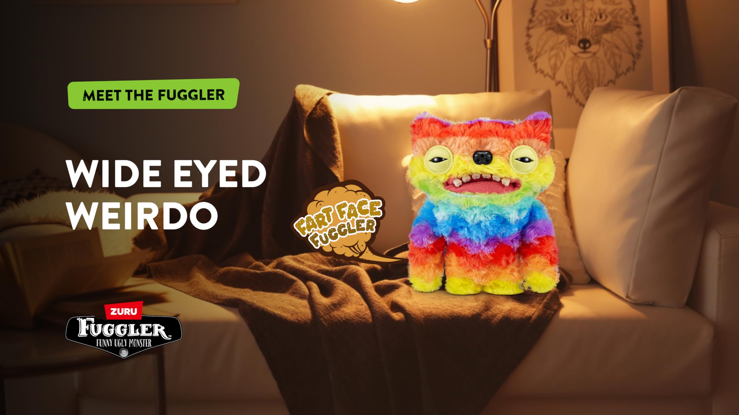 Fuggler Fart Face 9-inch Plush - Motion-Activated Fart Sounds, Soft Plush Toy with Human-Like Teeth