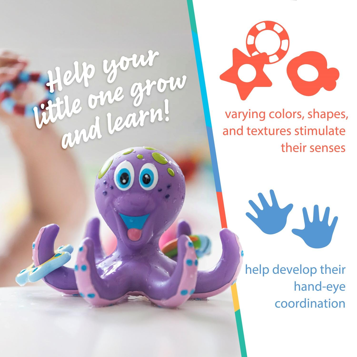 Nuby Floating Octopus Bath Toy with 3 Throwing Rings | Ages 18 Months+ | Purple 2