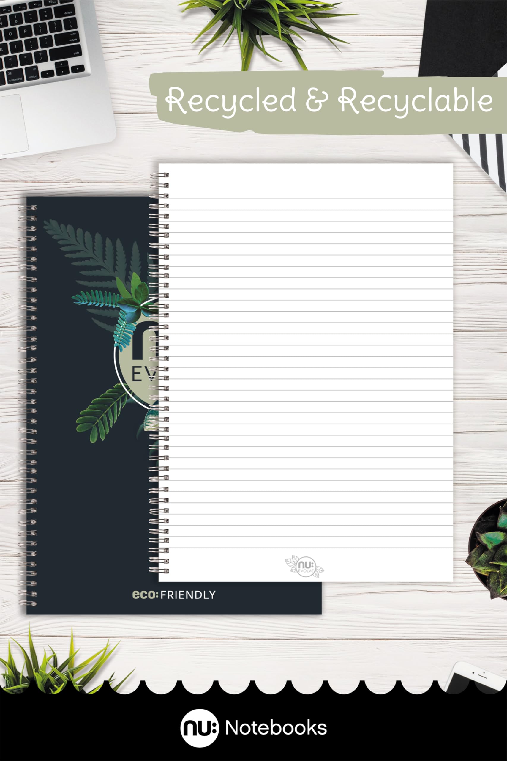 nu: Evolve Recycled A4 Wirebound Notebook - 3 Pack | Ruled | 80gsm Paper | Soft Cover 6