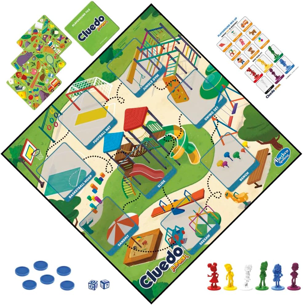 Clue Junior-Spiel, 2-seitiges Spielbrett, 2 Spiele in 1, Clue Mystery-Spiel für Jüngere