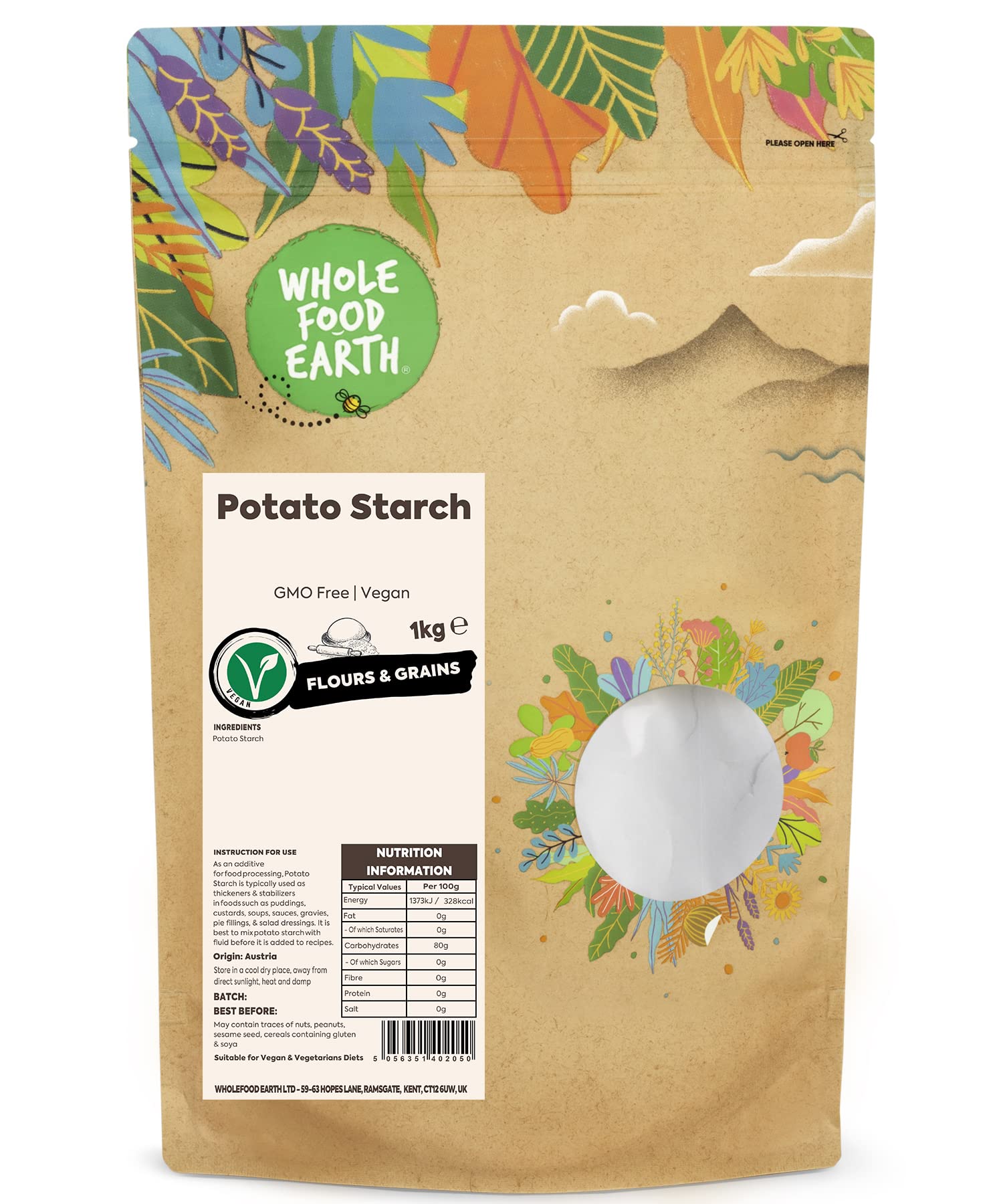 Wholefood Earth Potato Starch - 1 kg GMO Free Powder for Thickening and Binding
