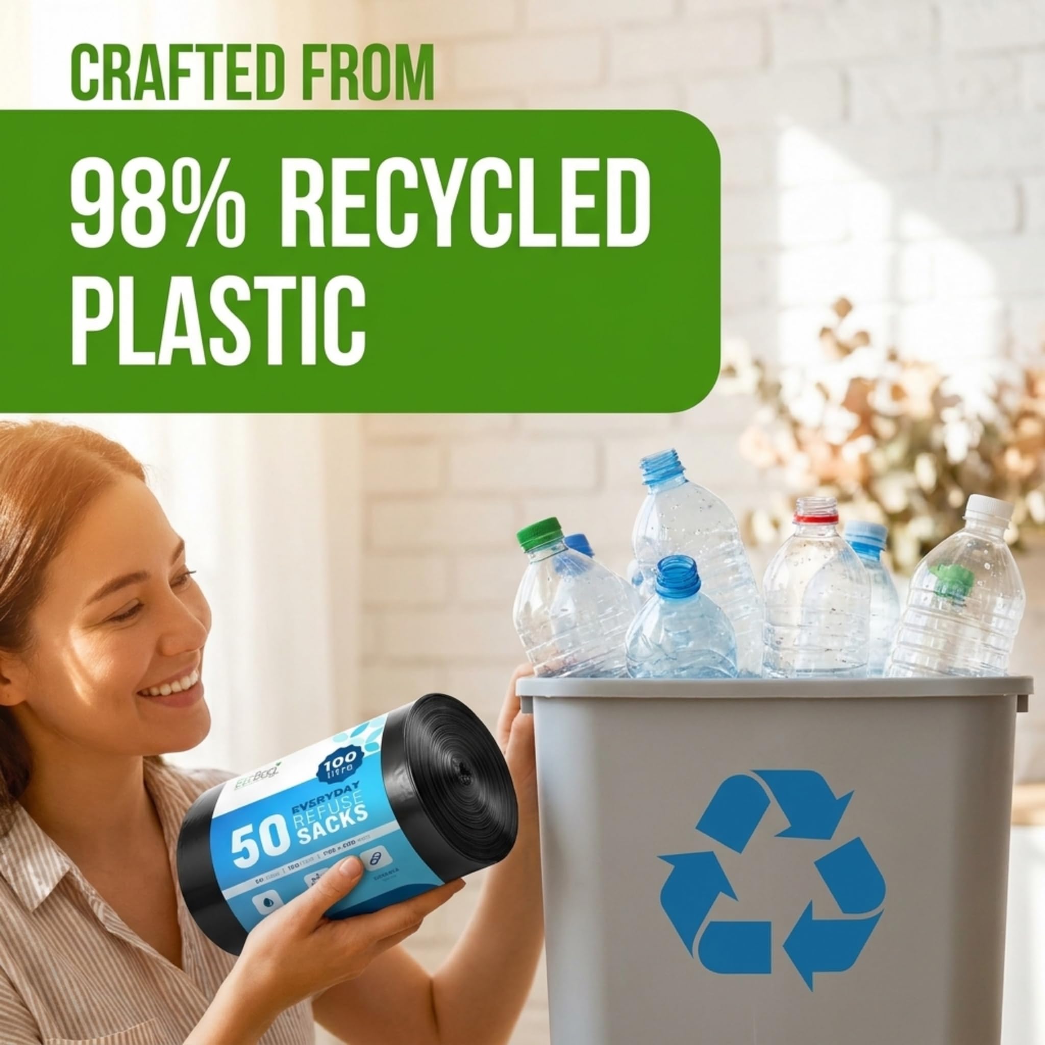 EcoBag Everyday Refuse Sacks - 50 Pack, 100 Litre Capacity, Heavy Duty, Recyclable 5
