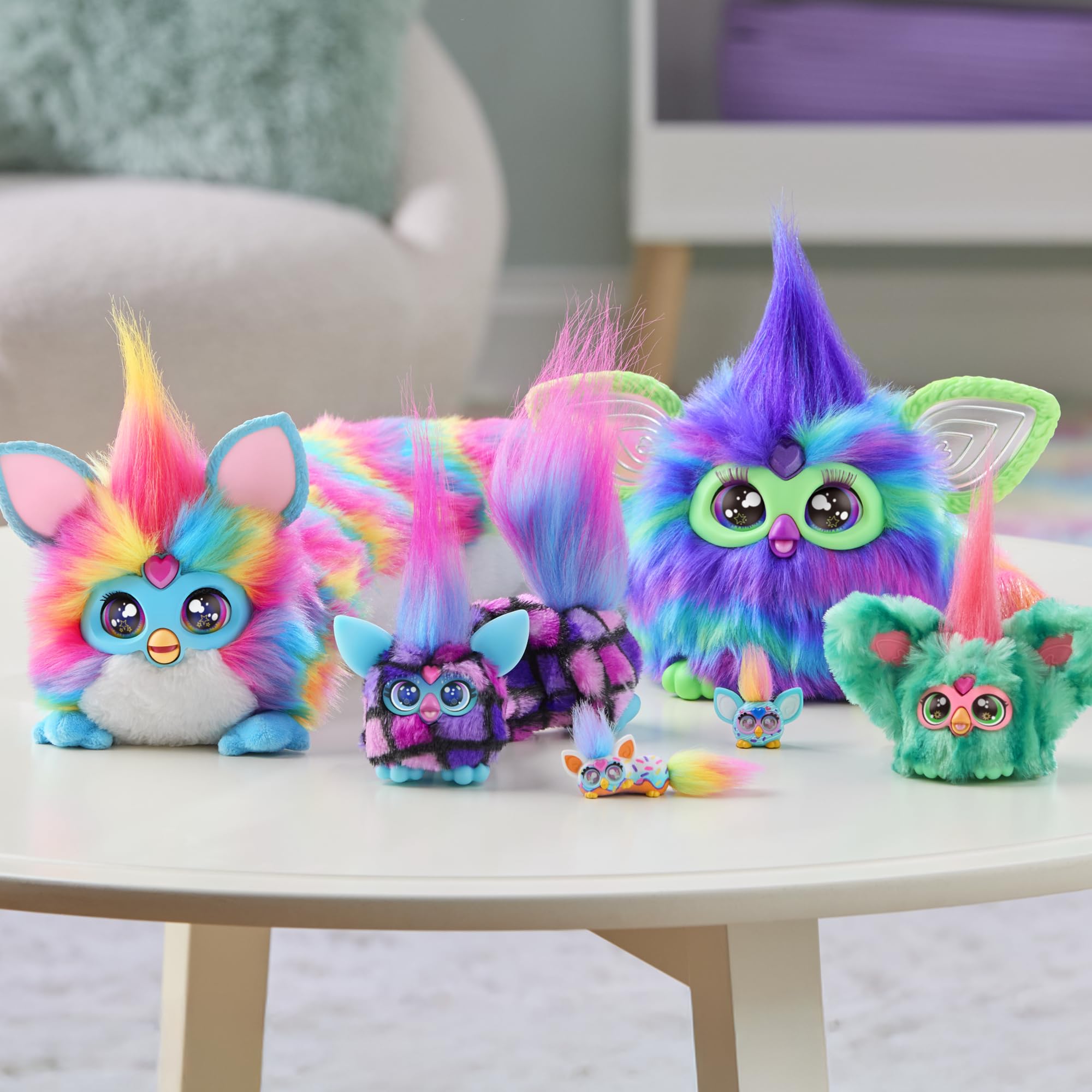 Furby DJ Furblet Berry-Cup-Cake Interactive Plush Toy with Stretchy Body, Music & Keychain Clip 2