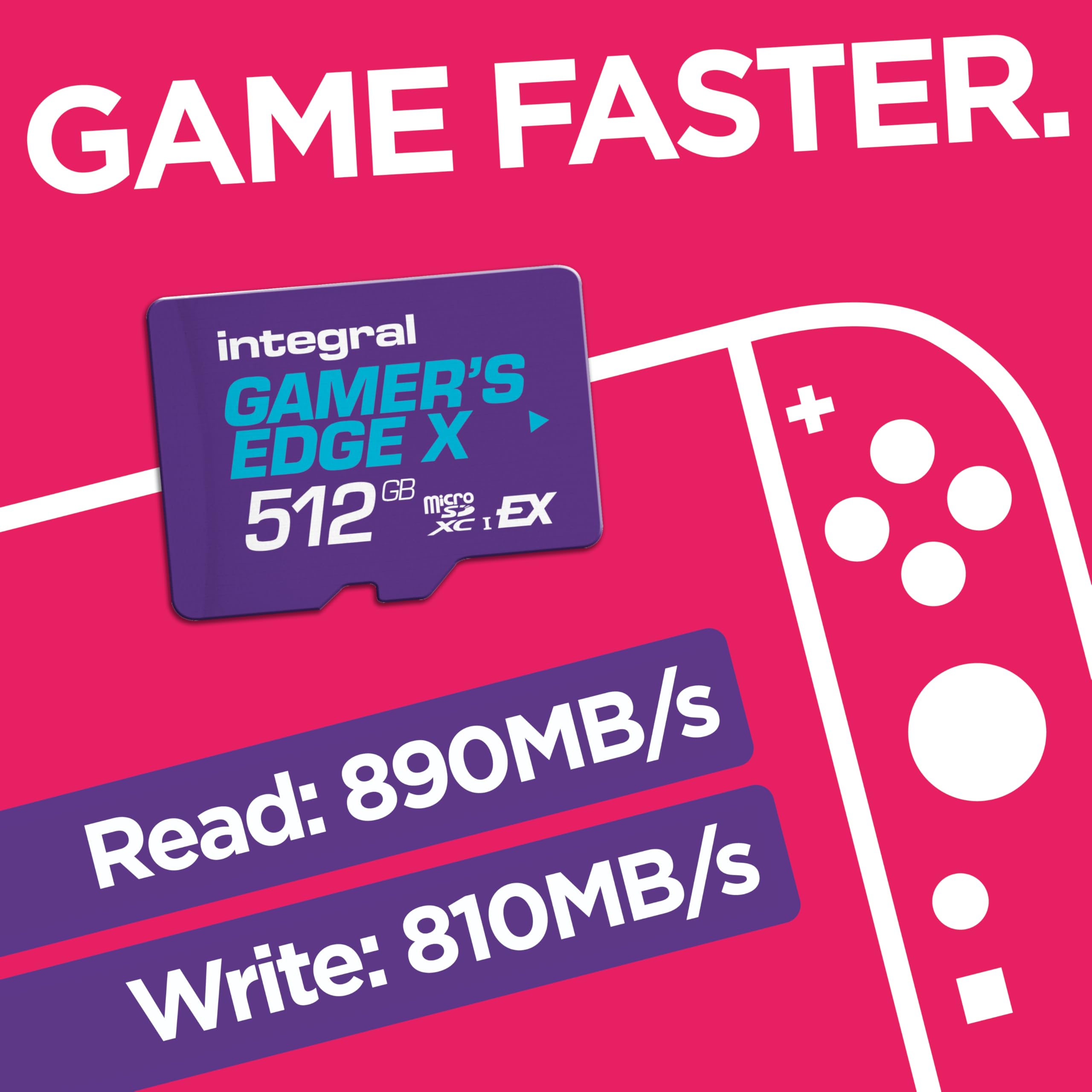 Integral 512GB Gamer's Edge X Micro SD Express Card for Nintendo Switch 2 - NVMe PCIe, 890MB/s Read, 810MB/s Write, A2, 4K Video 5