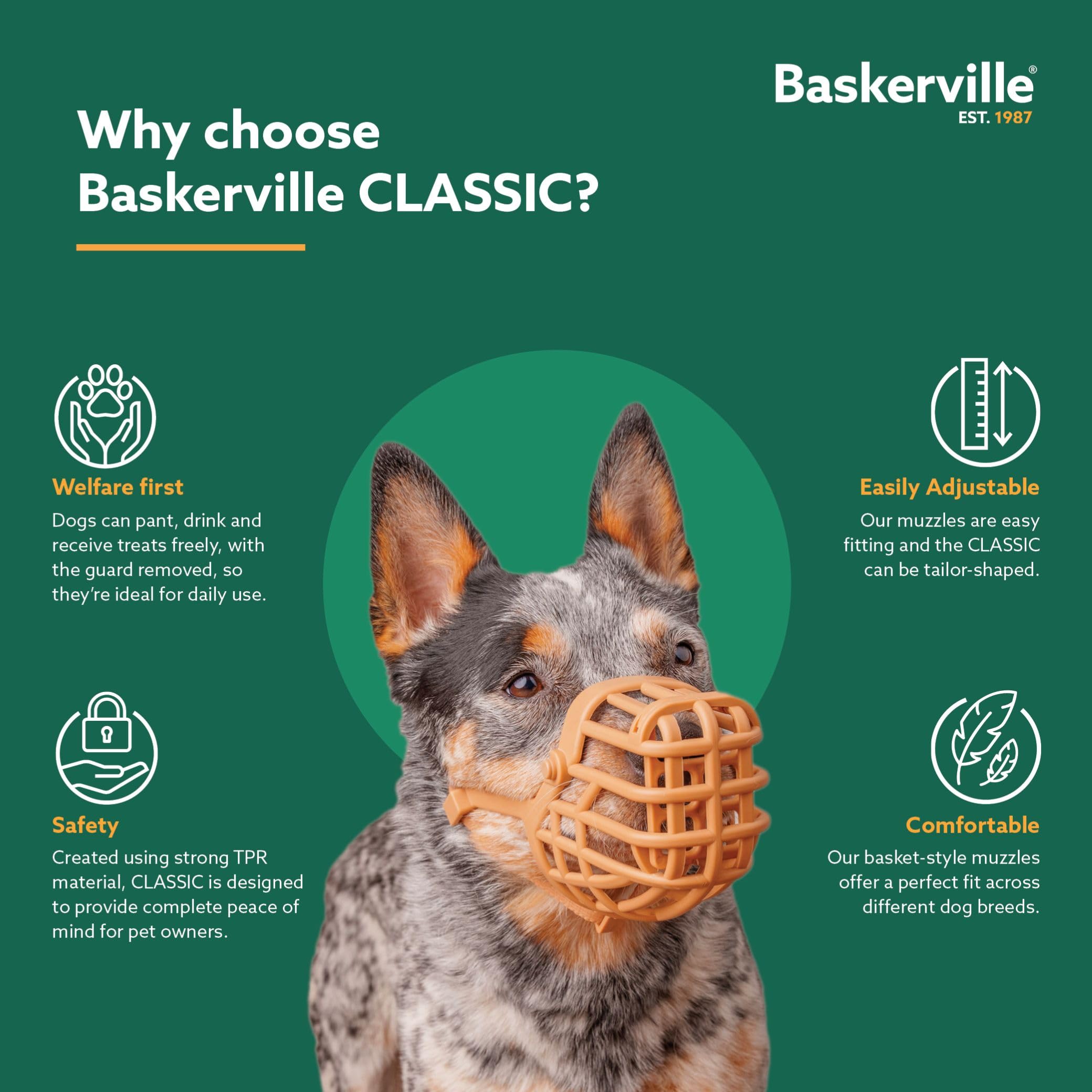 Baskerville Classic Basket Muzzle - Size 2, Brown, Prevents Biting & Scavenging | TPE 8
