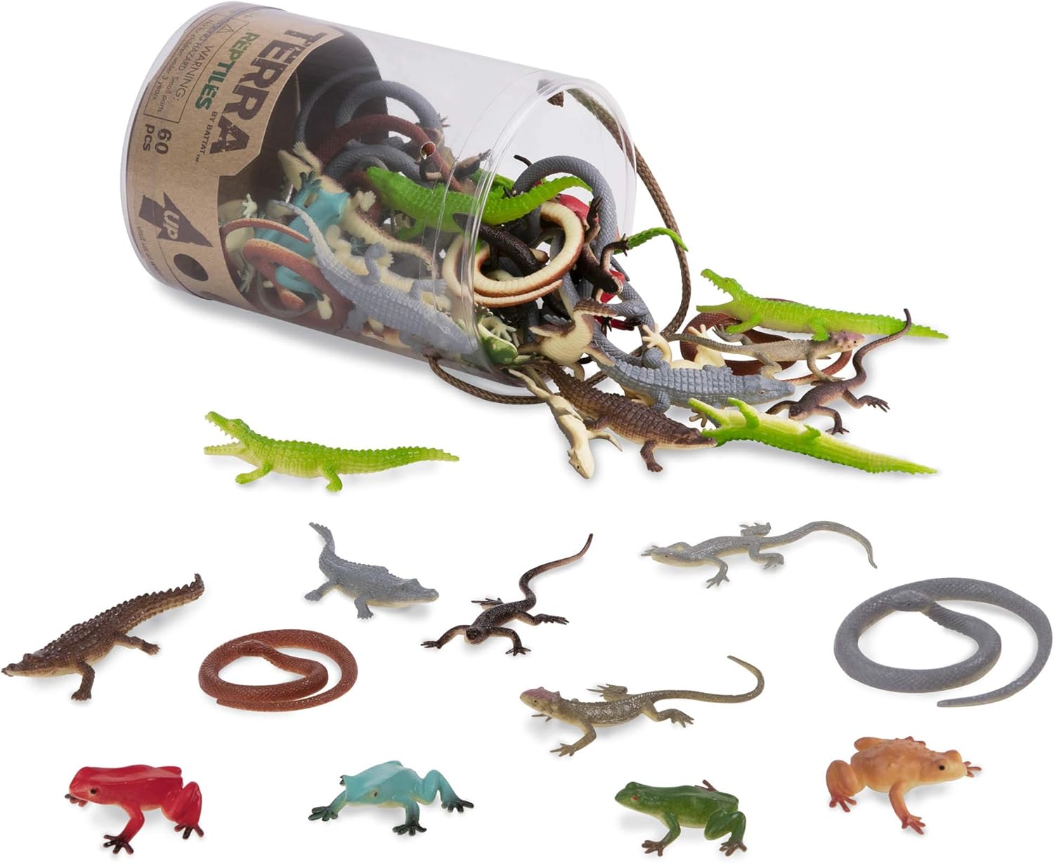 Terra by Battat Reptiles in Tube – 60-Piece Miniature Reptile Animal Toy Set for Kids 3+