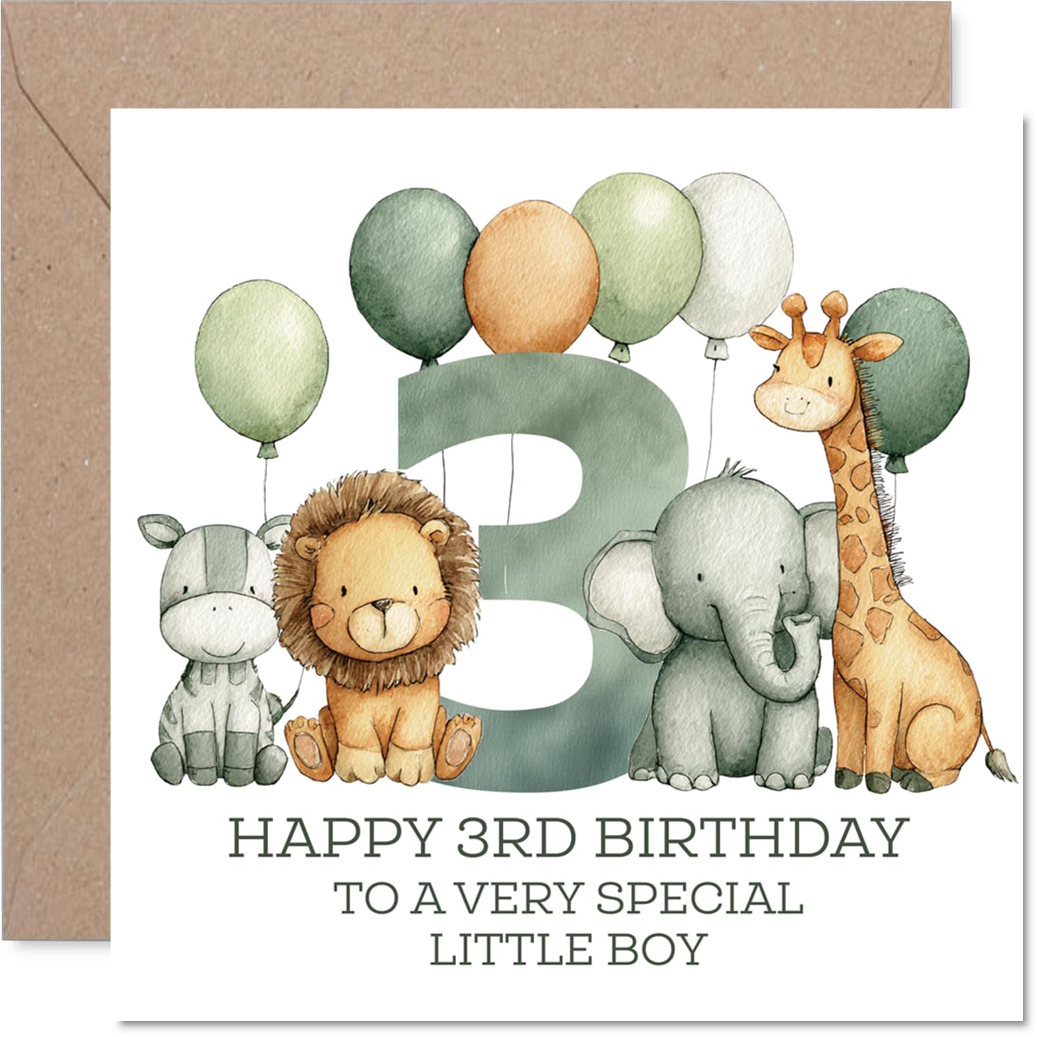 Stuff4 3rd Birthday Card for Boys - Jungle Numbers Design | 145mm x 145mm | Blank Inside