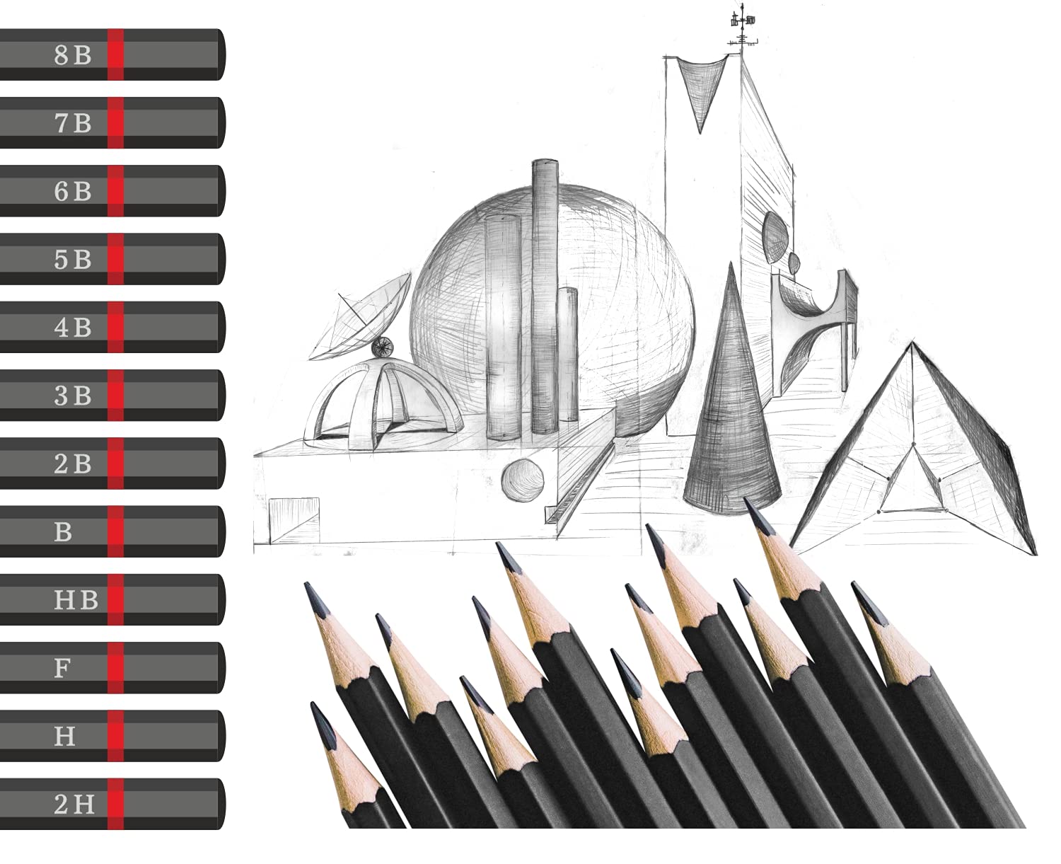 Liquidraw Drawing Pencils Set of 12 - Graded Graphite for Sketching & Shading | Includes Storage Tin