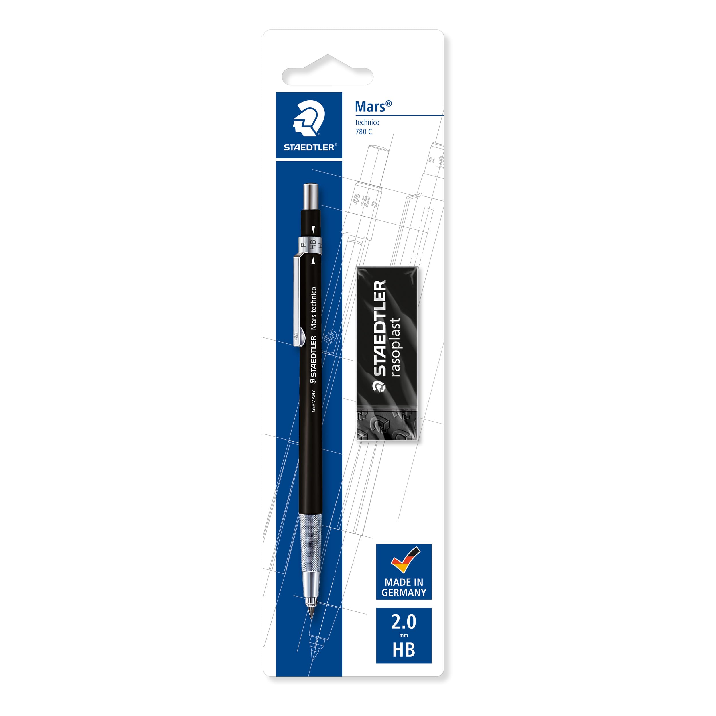STAEDTLER Mars Technico 780 C BKP6 Mechanical Pencil with HB Lead and Eraser | 2mm Lead | Black 1