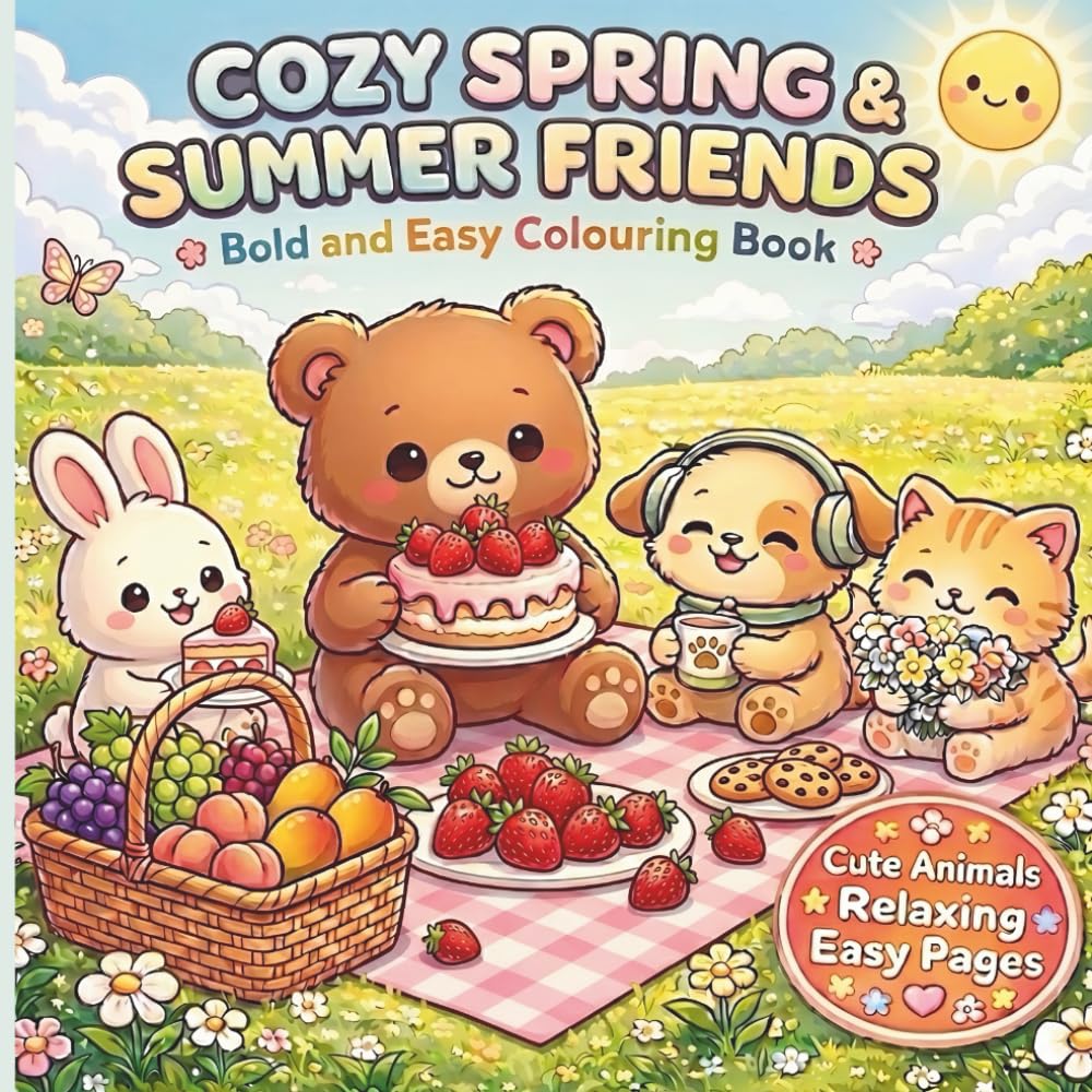 Ivy Grey Cozy Spring & Summer Friends Coloring Book | Bold & Easy Designs | Paperback 1