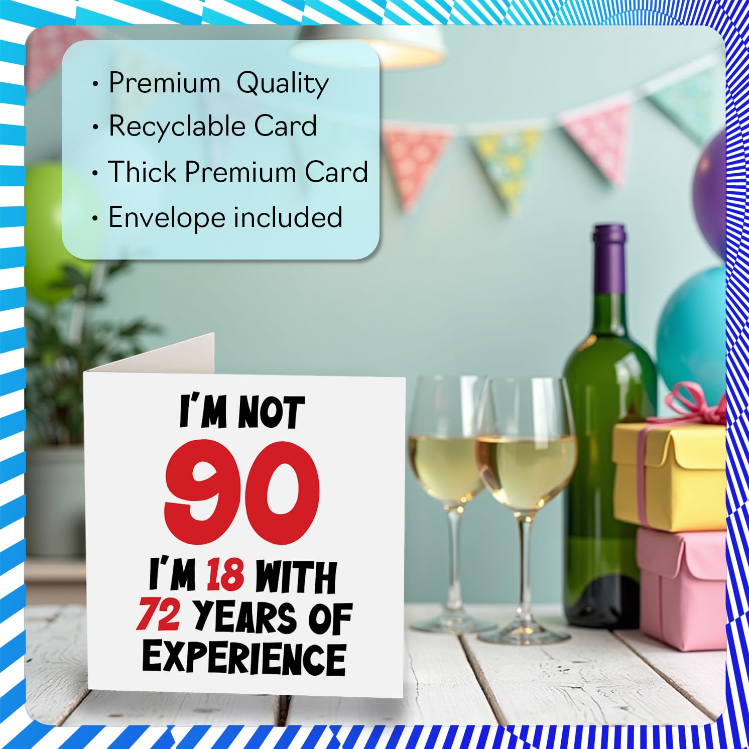 Stuff4 Funny 90th Birthday Card for Women & Men | 18 With 72 Years Experience | 145mm Square 3