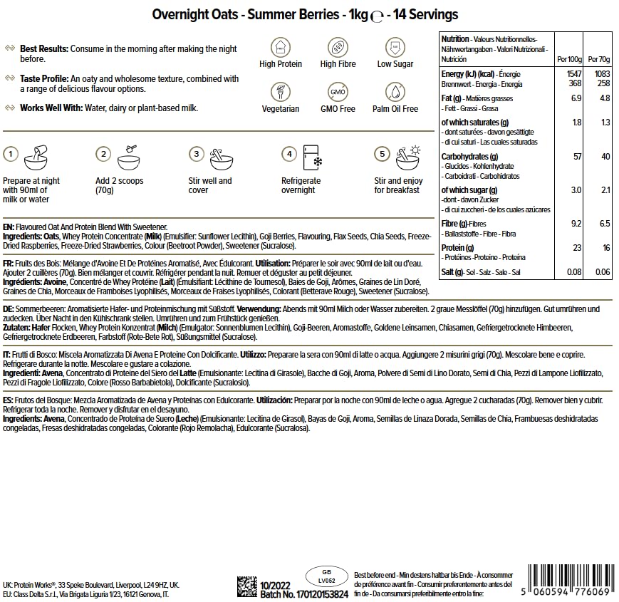 Protein Works Overnight Oats - High Protein Breakfast, Low Sugar, Summer Berries, 1 Kg 15
