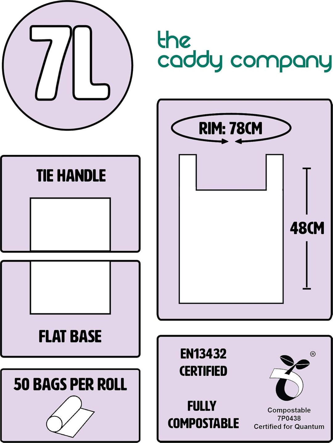 The Caddy Company 7 Litre Tie Handle Compostable Kitchen Caddy Liners, 100 Bags