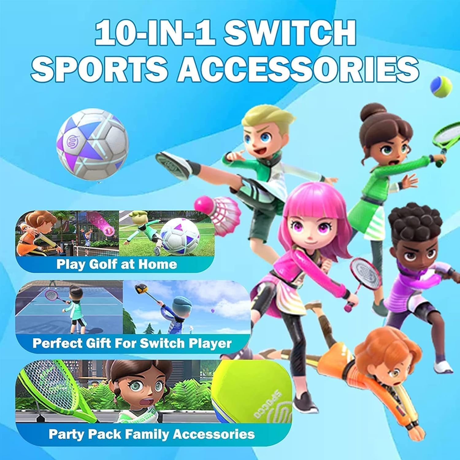 HLRAO 10 in 1 Nintendo Switch Sports Accessories Bundle for Switch & OLED Model 16