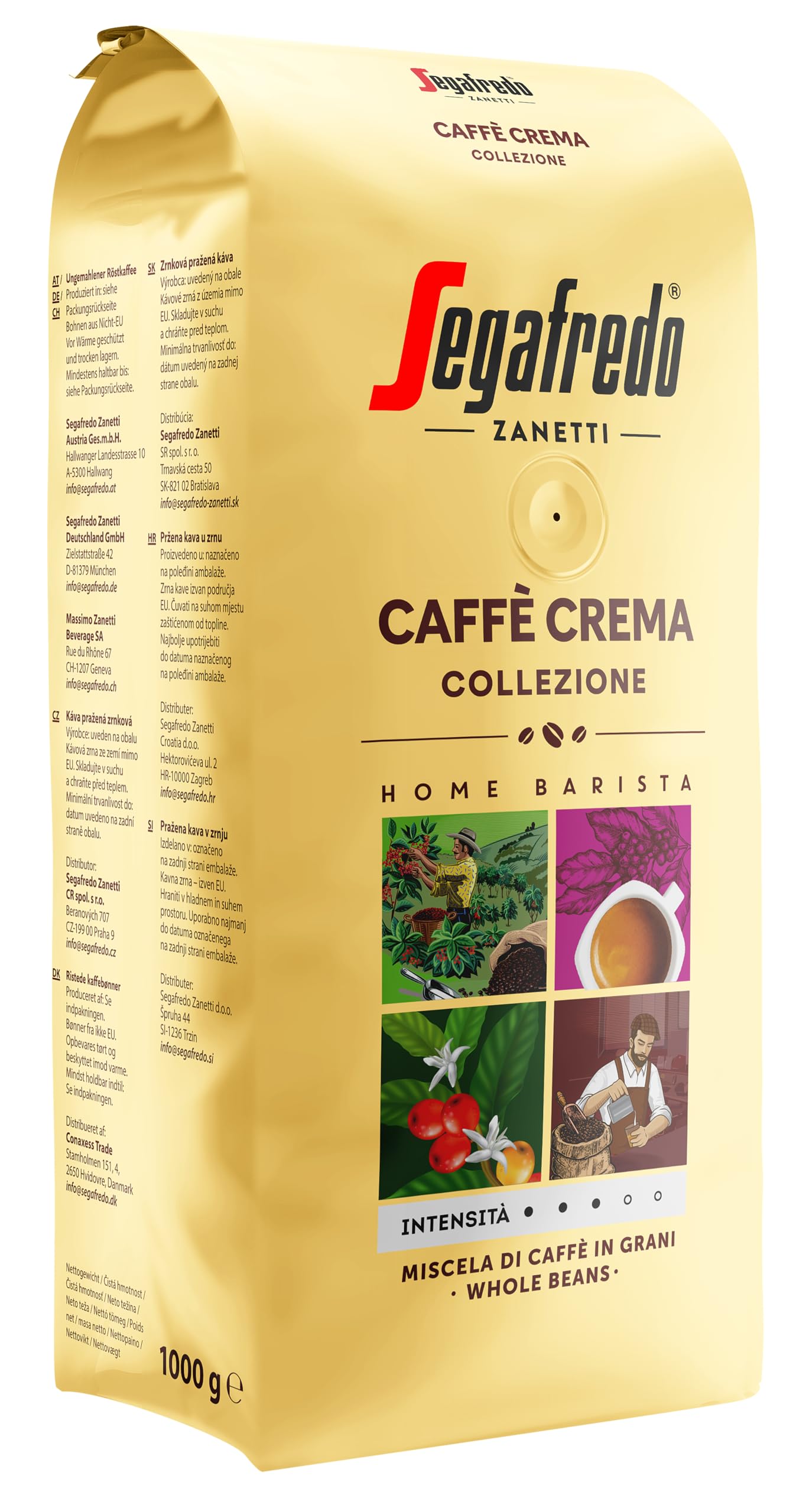 Segafredo Zanetti Caffè Crema Collezione Roasted Whole Coffee Beans 1kg Pack 3