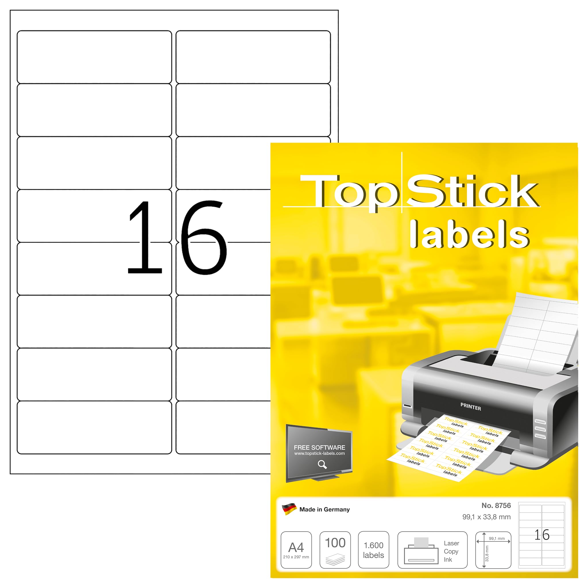 TopStick Self Adhesive Address Labels - 1600 Labels, 99.1 x 33.9 mm, White | For Laser & Inkjet 1