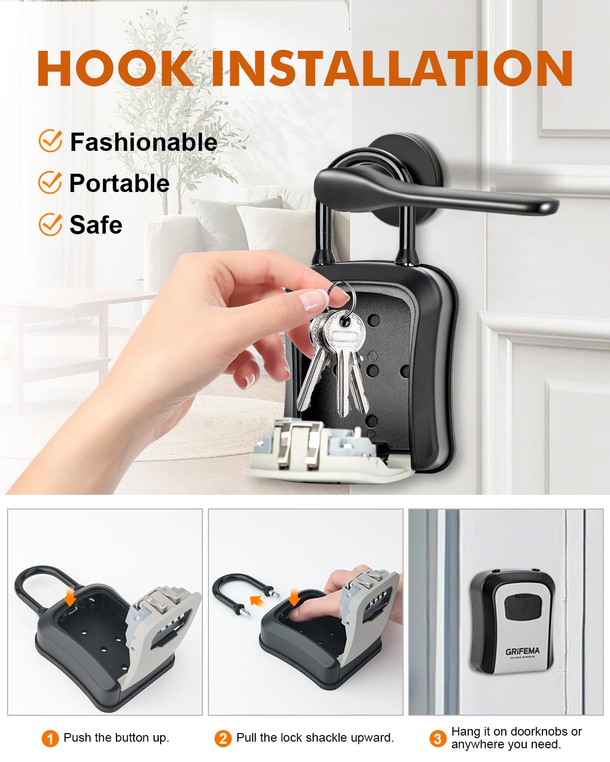 GRIFEMA GA1003-2 Key Safe Box - 4 Digit Combination Lock | Weatherproof | Zinc Alloy & Steel 4