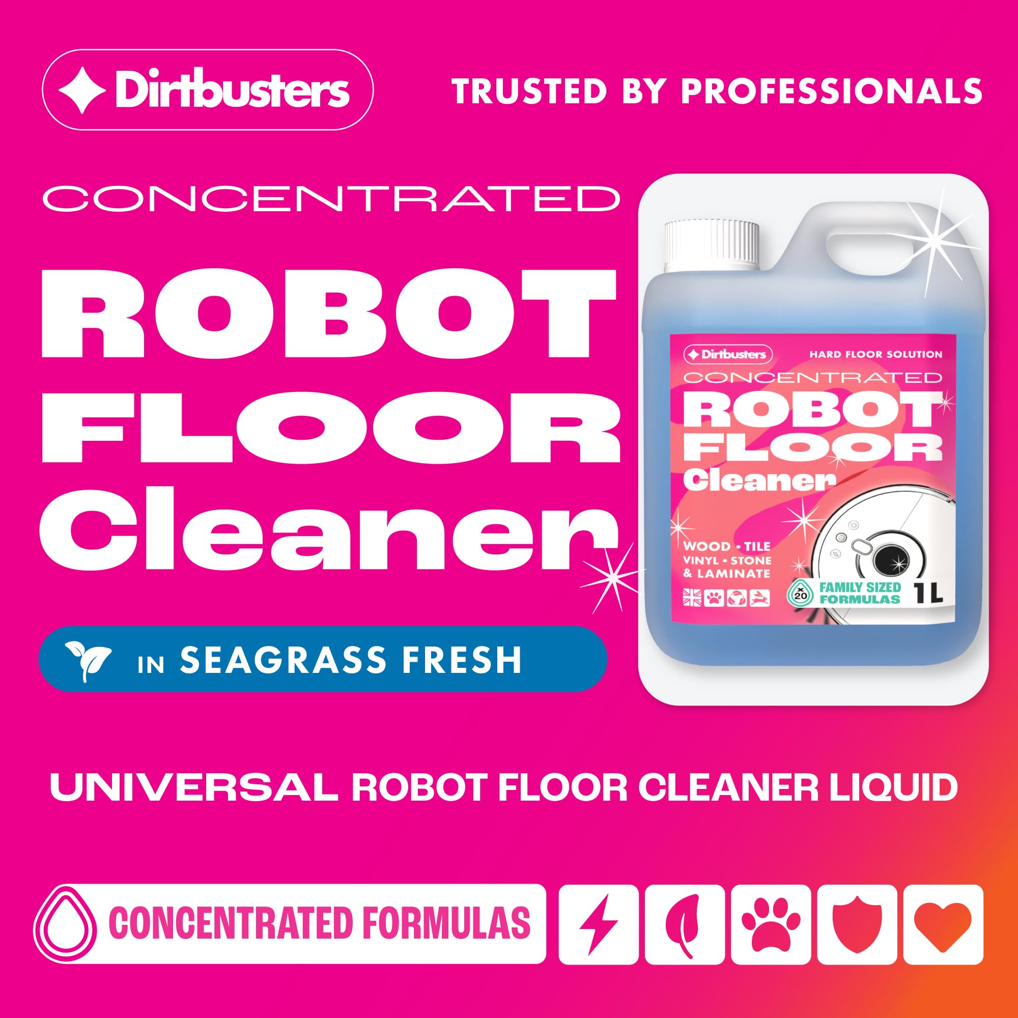Dirtbusters Robot Mop Cleaning Solution - Low-Foam Hard Floor Cleaner for Laminate, Vinyl & Tile | 1L