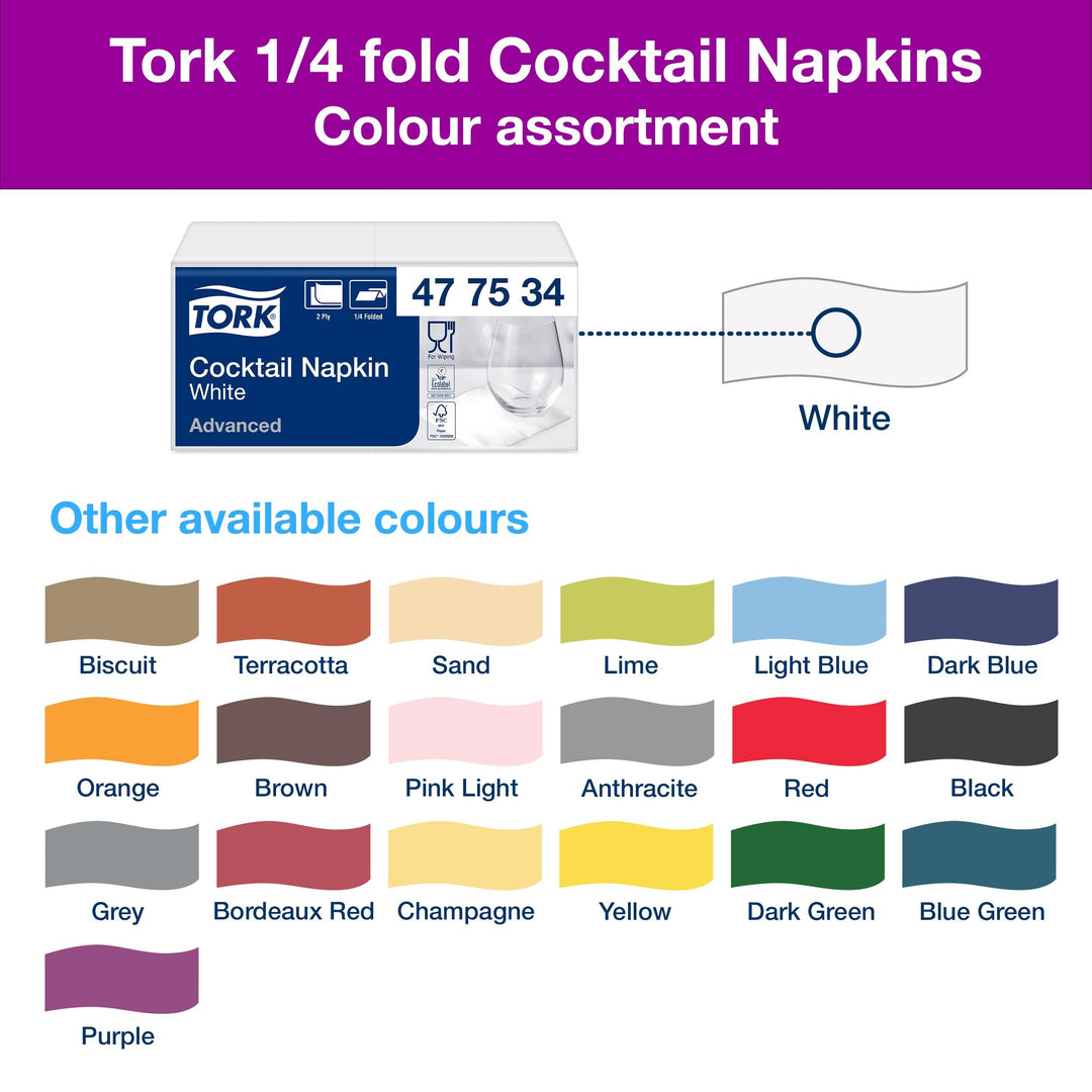 Tork White 2-Ply Advanced Cocktail Napkin - Unprinted Serviette for Bars and Cafés