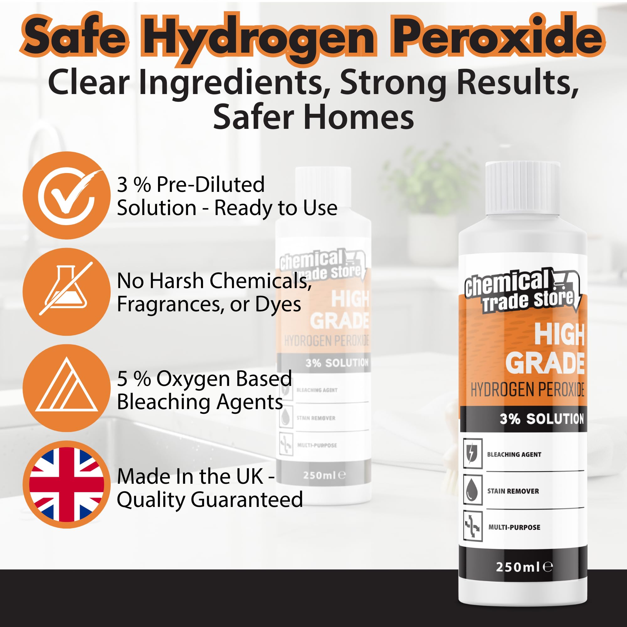 Chemical Trade Store Hydrogen Peroxide Solution 3% Multi-Purpose Cleaner | Unscented Liquid | 250 ml 3