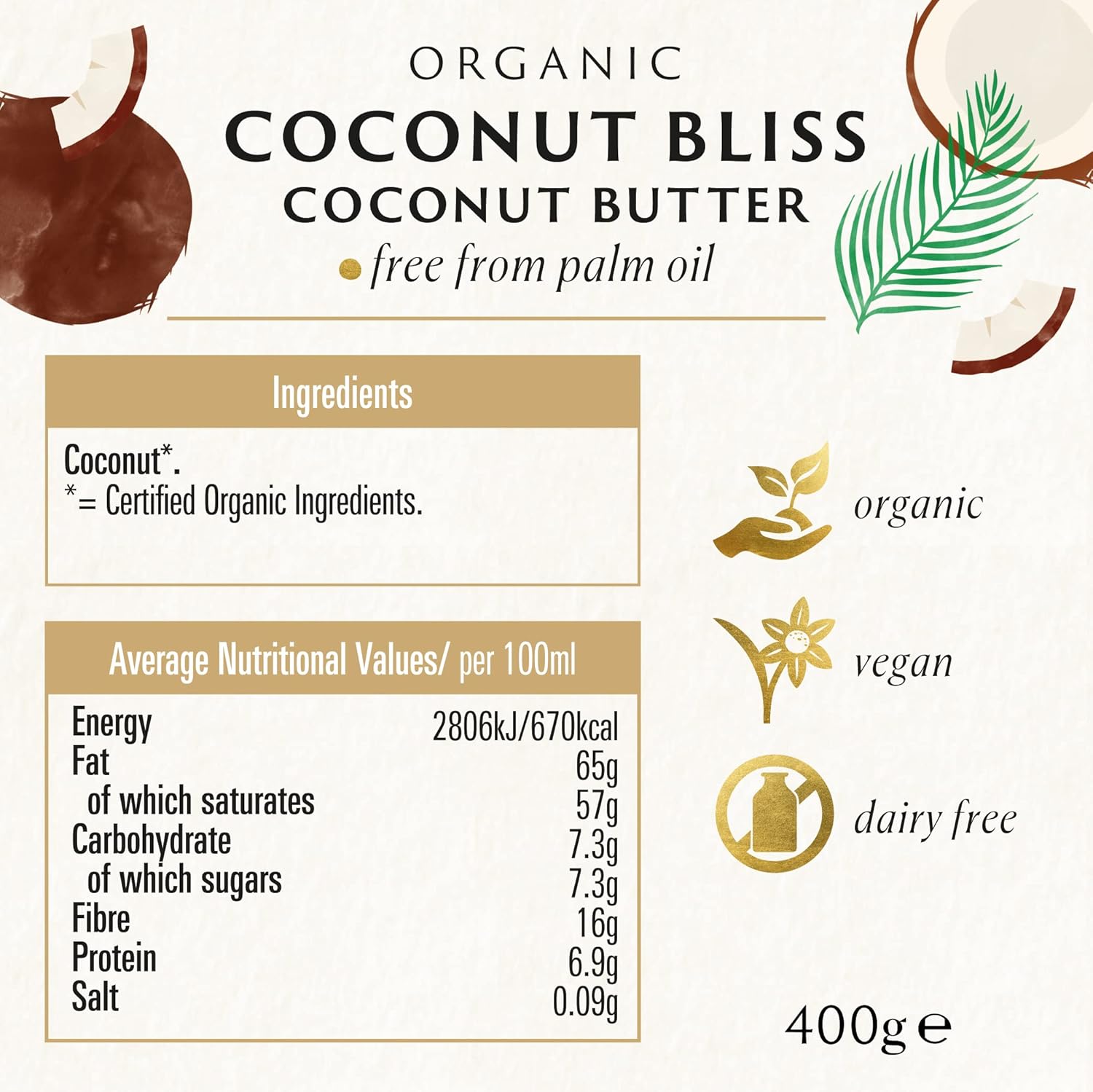 Biona Organic Coconut Bliss - 100% Organic Creamy Coconut Butter, 400g 3