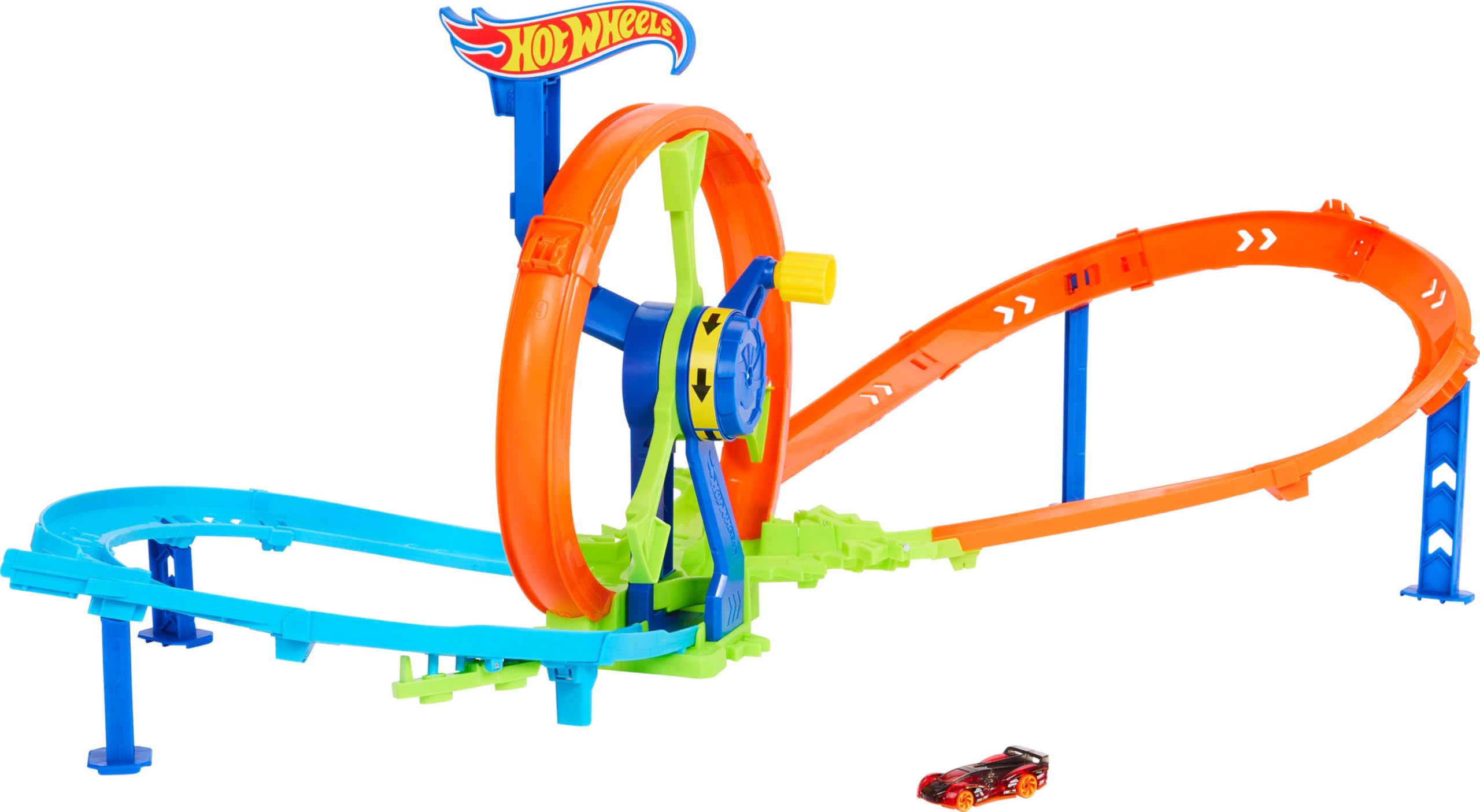 Hot Wheels Rapid Launch & Loop Playset - Crank-Powered Race Track for Kids 4+