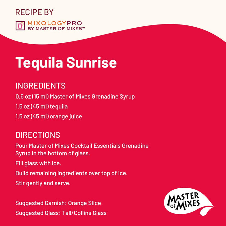 Master of Mixes Cocktail Essentials Grenadine Syrup - Pomegranate Cherry Blend, 375ml