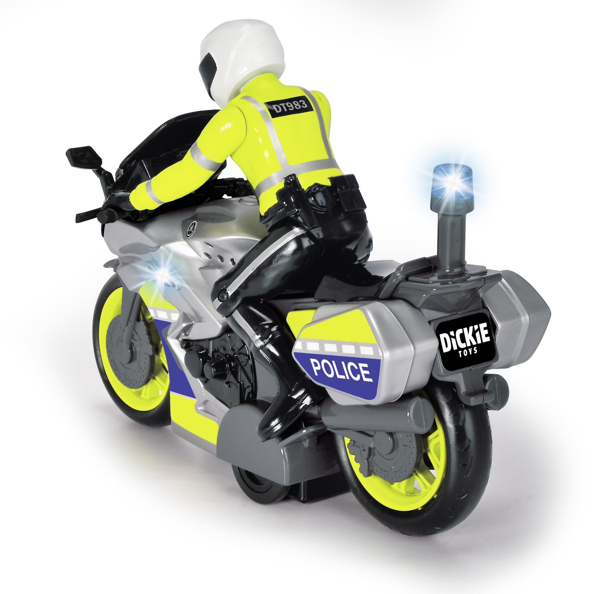 Dickie Toys 203712018 Yamaha Police Motorcycle with Officer Figure - Friction-Powered Ride-On Toy with Lights & Sound for Kids 3+ 9