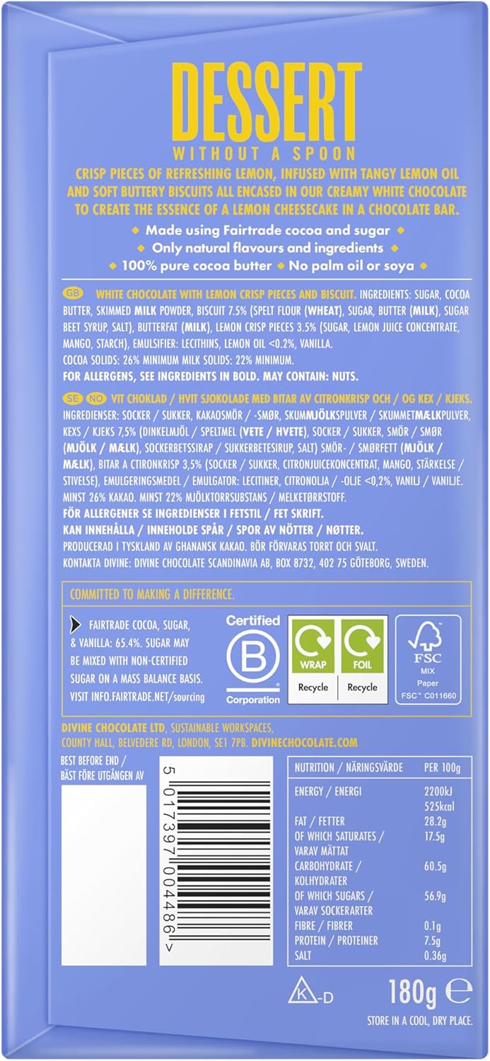 Divine - Schokoladen-Dessertriegel 26% Weiße Schokolade Zitronen-Käsekuchen mit Zitronen-Crisp 3