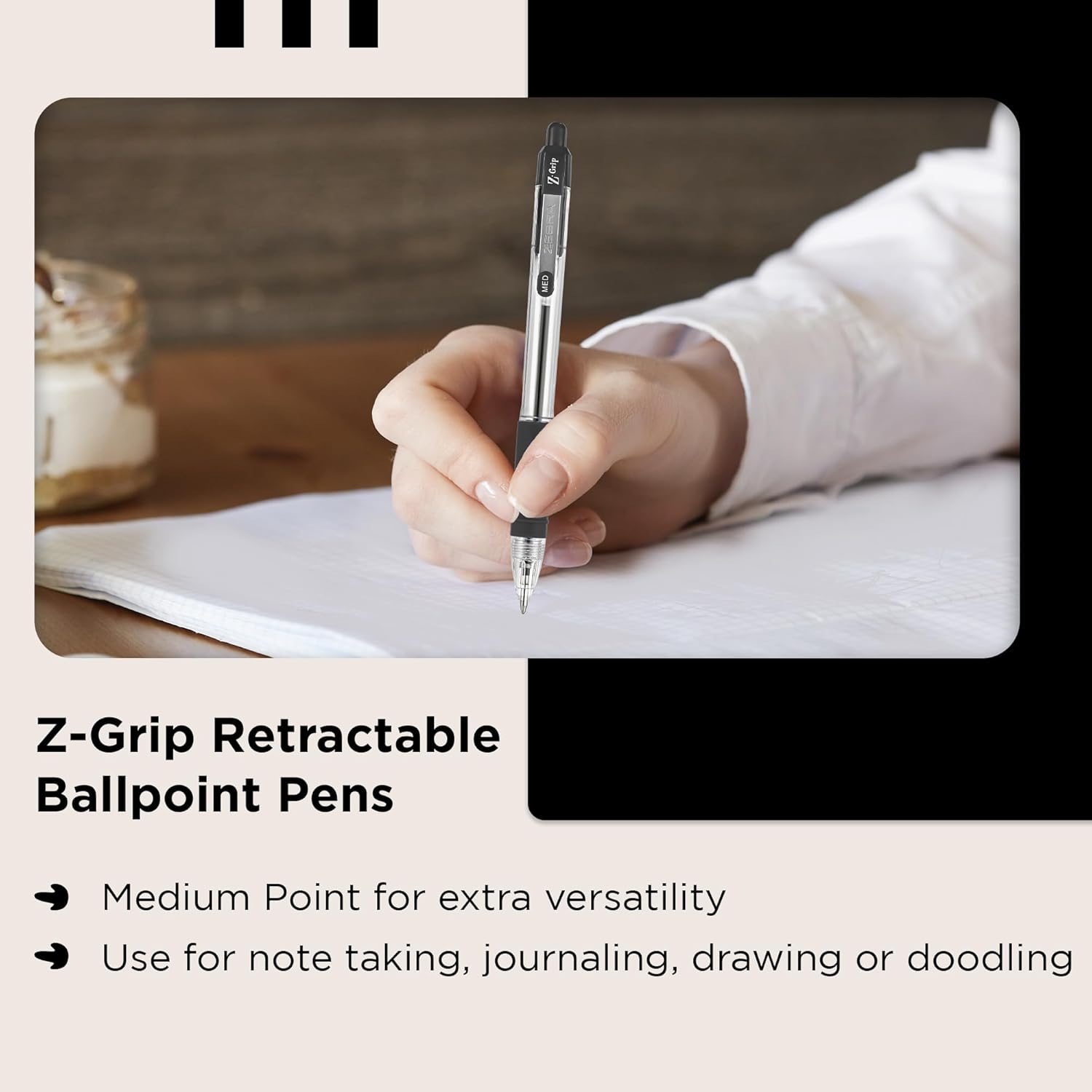 Zebra Pen Z Grip Black Ballpoint Pens with Pocket Clip 8pk, Retractable Black In 5
