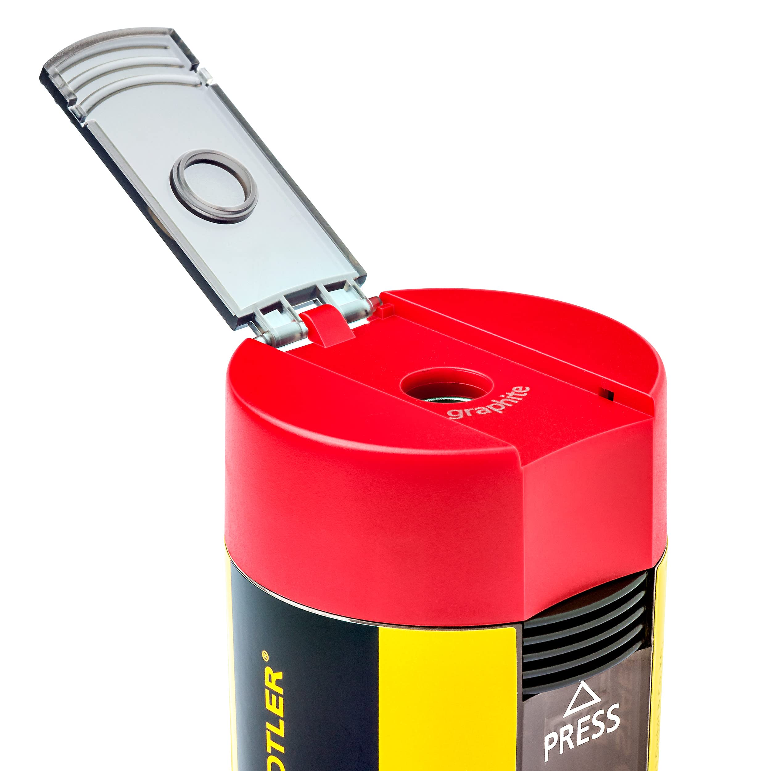 STAEDTLER Noris Design Tub Sharpener 511 004 ST | Metal Insert | Hinged Cover | Red 2