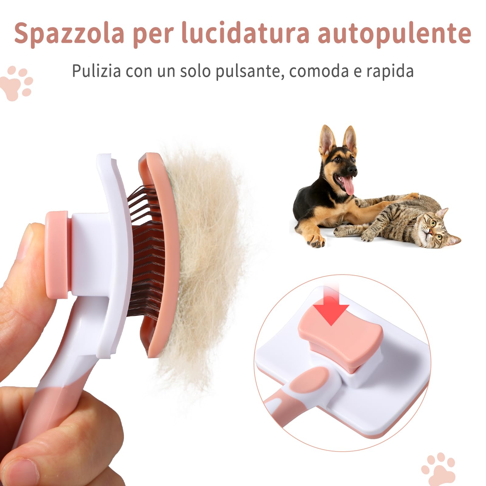 Vinabo Self-Cleaning Pet Brush for Dogs and Cats | Stainless Steel Bristles | Cinnamon 6