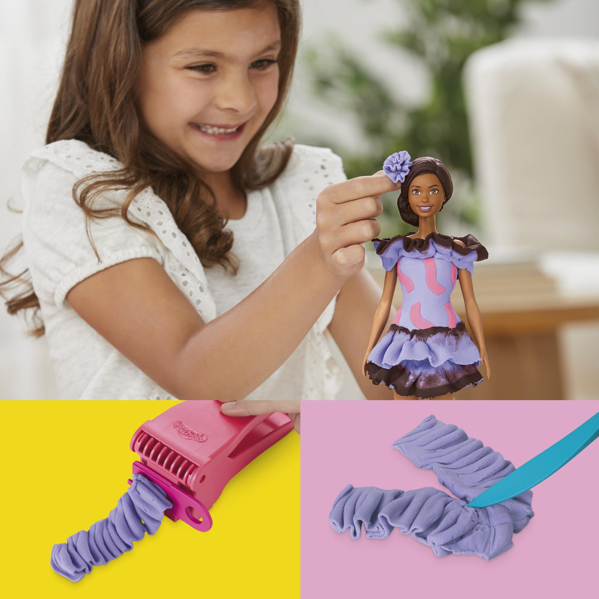Play-Doh Barbie Fashionista Ruffles Doll Set - Creative Fashion Design Kit for Kids 5+ 6