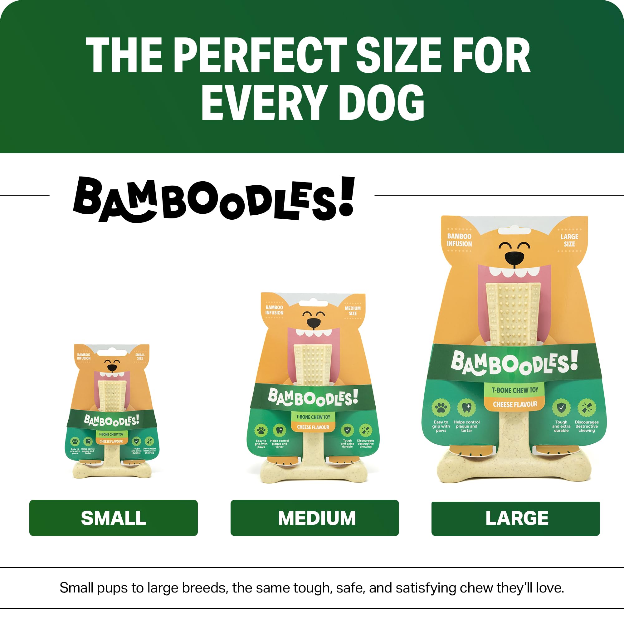 Bamboodles T-Bone Dog Chew Toy - Medium Size | Cheese Flavor | Heavy Duty 4