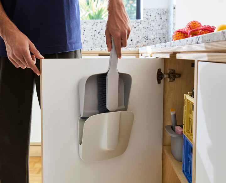 Joseph Joseph CleanTech Wall-mounted Indoor Dustpan & Brush Set in Stone