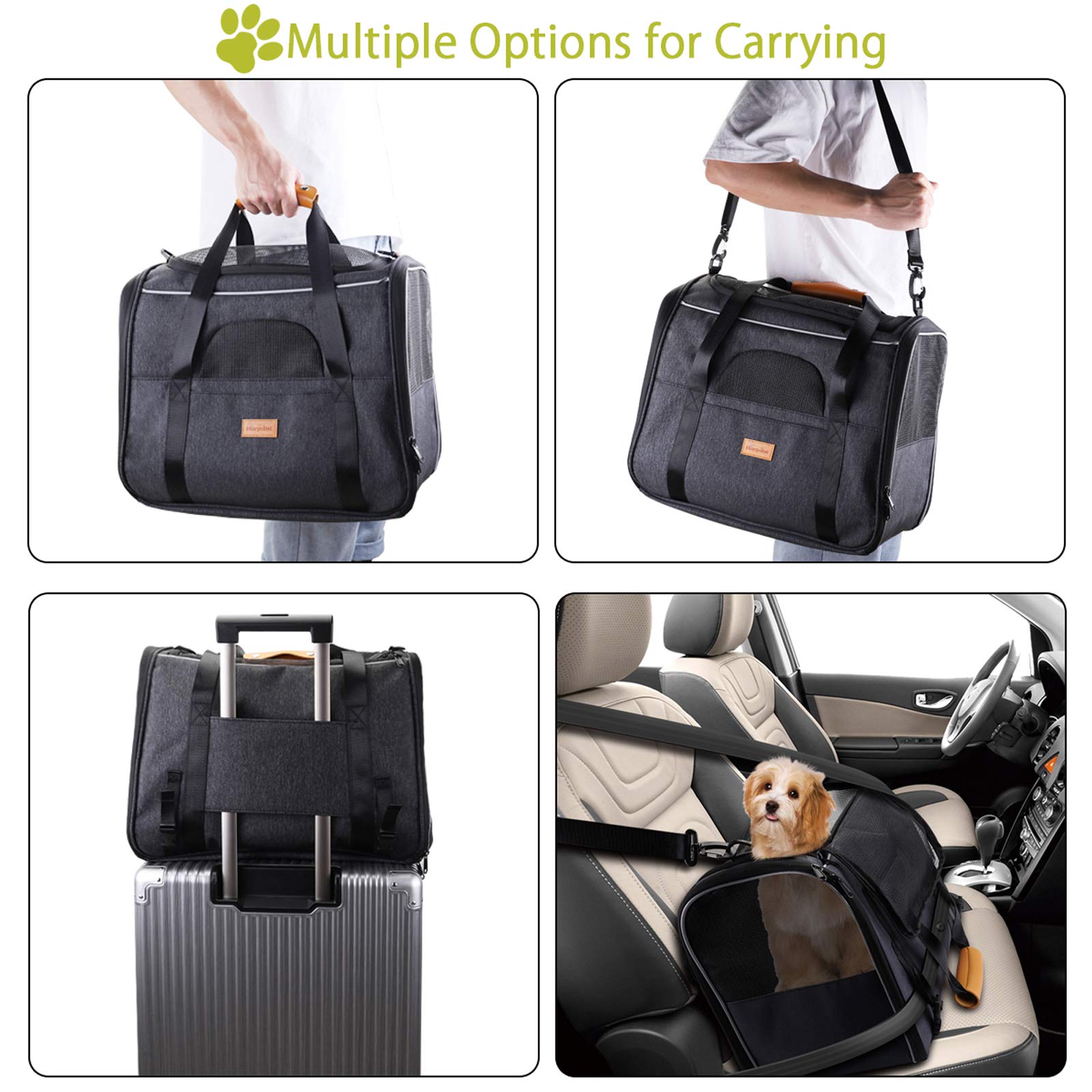 morpilot Airline Approved Soft-Sided Pet Carrier - Black Grey | Up to 7kg/15 lbs 4