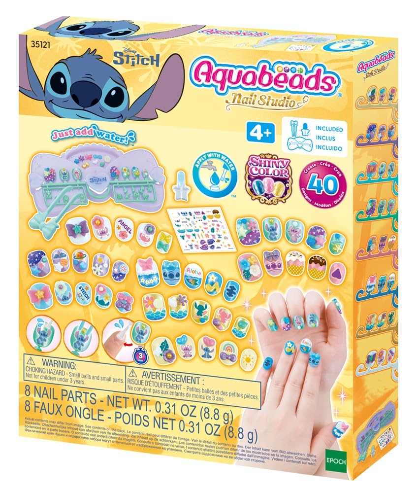 Aquabeads Stitch Nail Designer Kit 35121 | 40 Wearable Nails in 8 Colors | Ages 4+