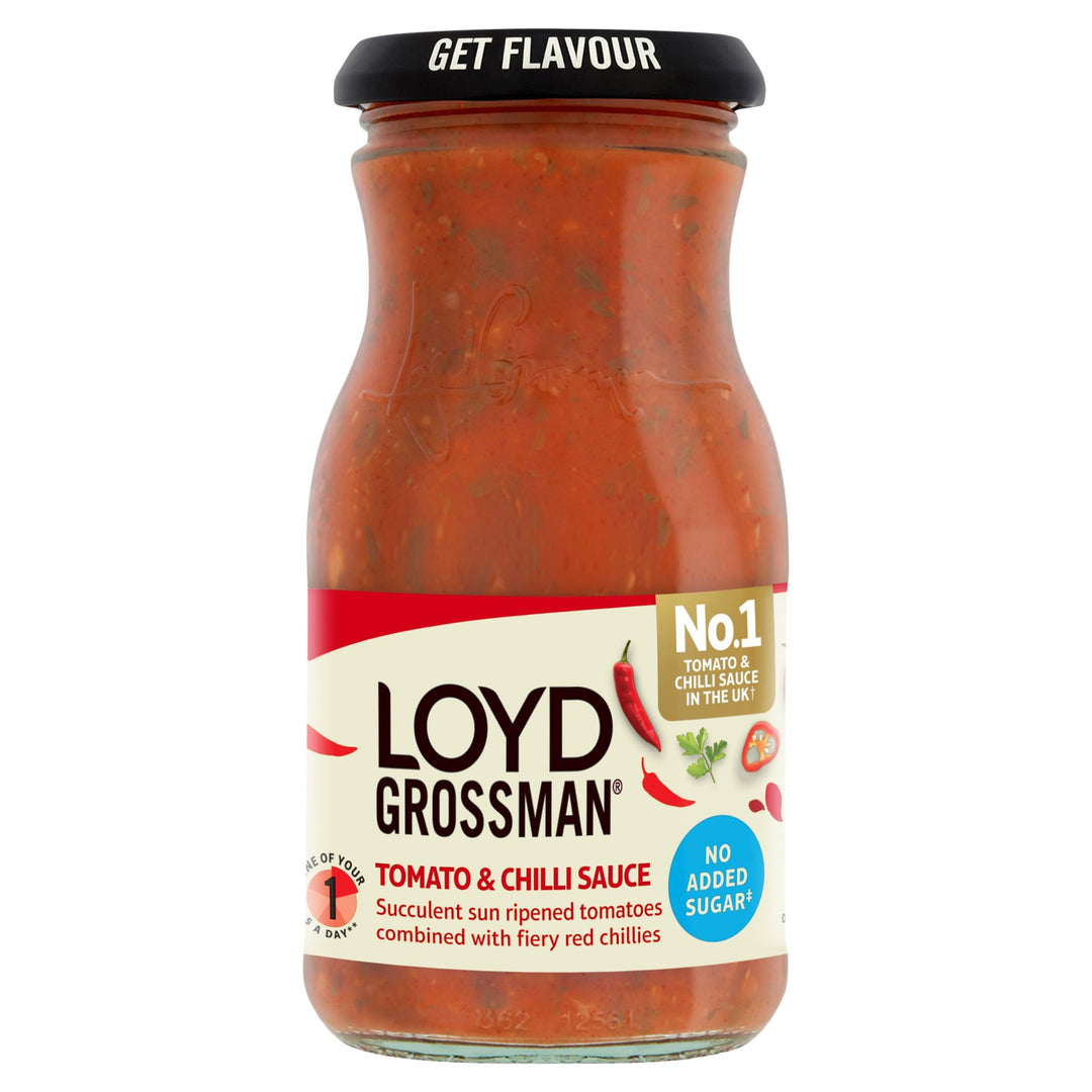 Loyd Grossman No Added Sugar Italian Tomato & Chilli Sauce – Medium Heat, Vegetarian Pasta Sauce, 350g Jar