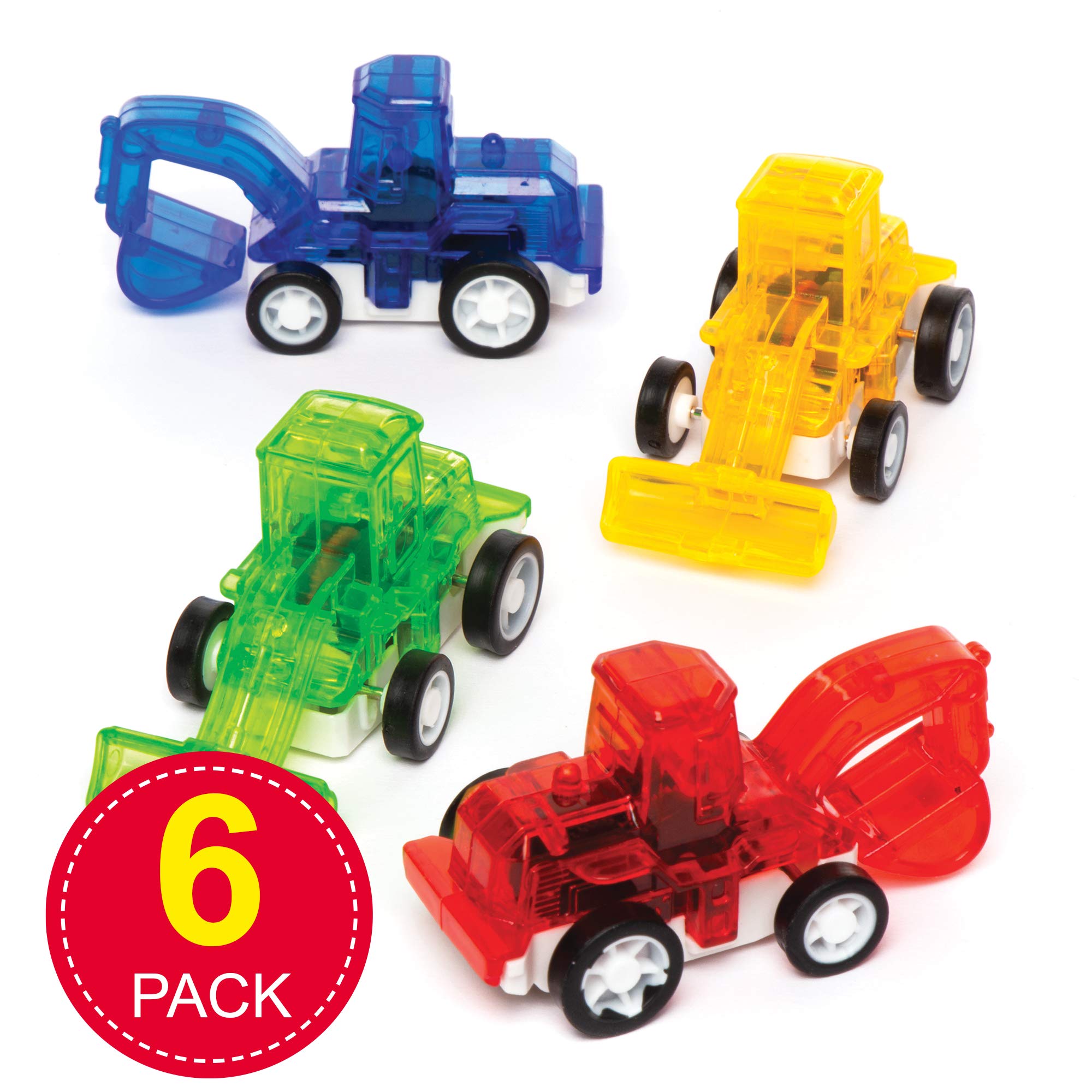 Baker Ross Pull Back Racing Diggers (Pack of 6) Mini Assorted Colour Vehicles