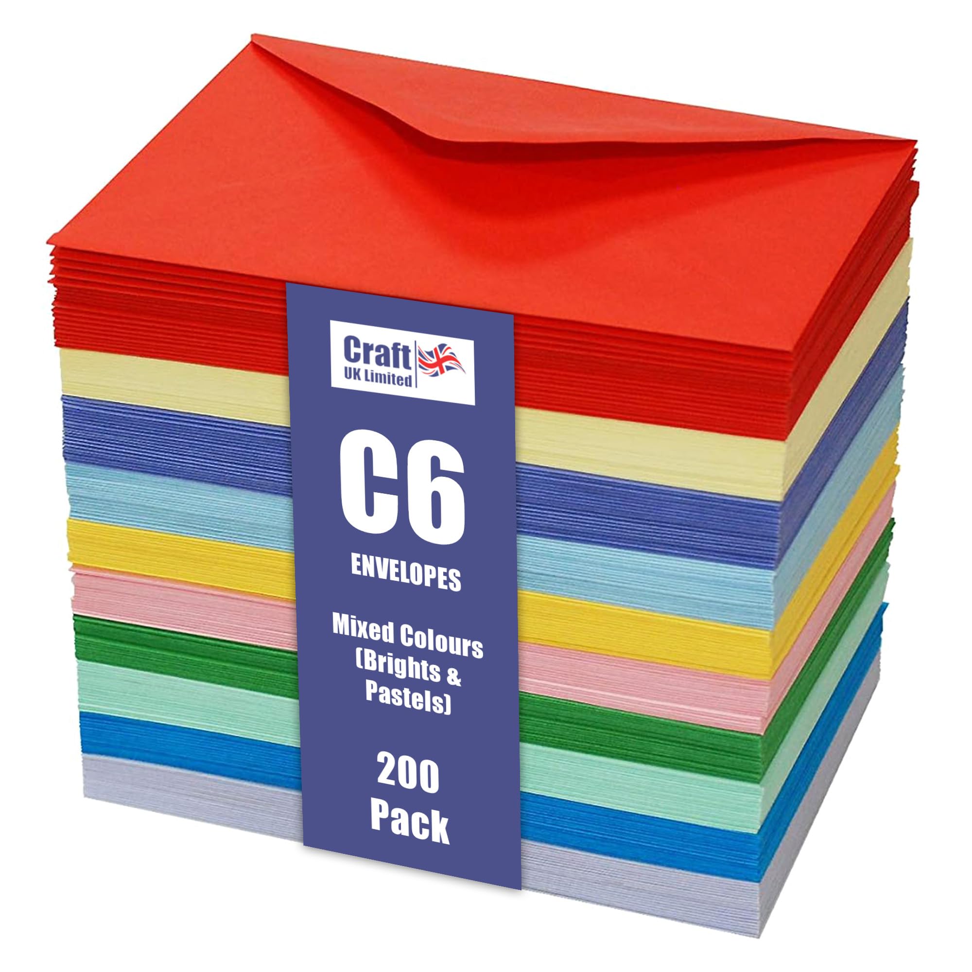 Craft UK Limited - 200 C6 Envelopes | Brights & Pastels Colour Assortment | FSC-Certified Paper 1