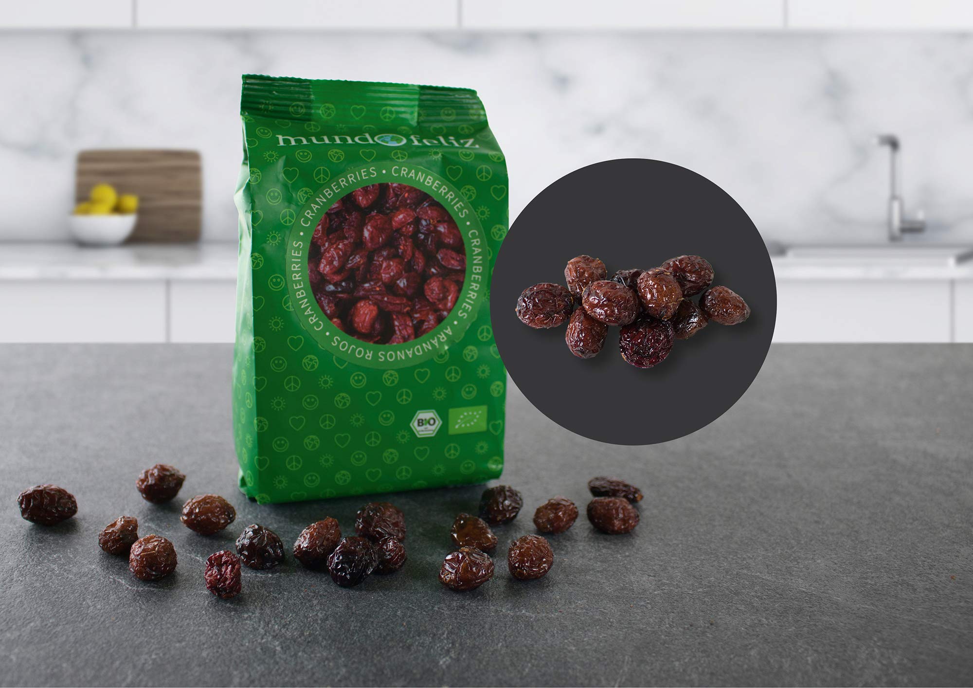 Mundo Feliz Bio Getrocknete Cranberries 5 x 100g - Ungesüßt, Ohne Schwefel, Mit Apfelsaftkonzentrat