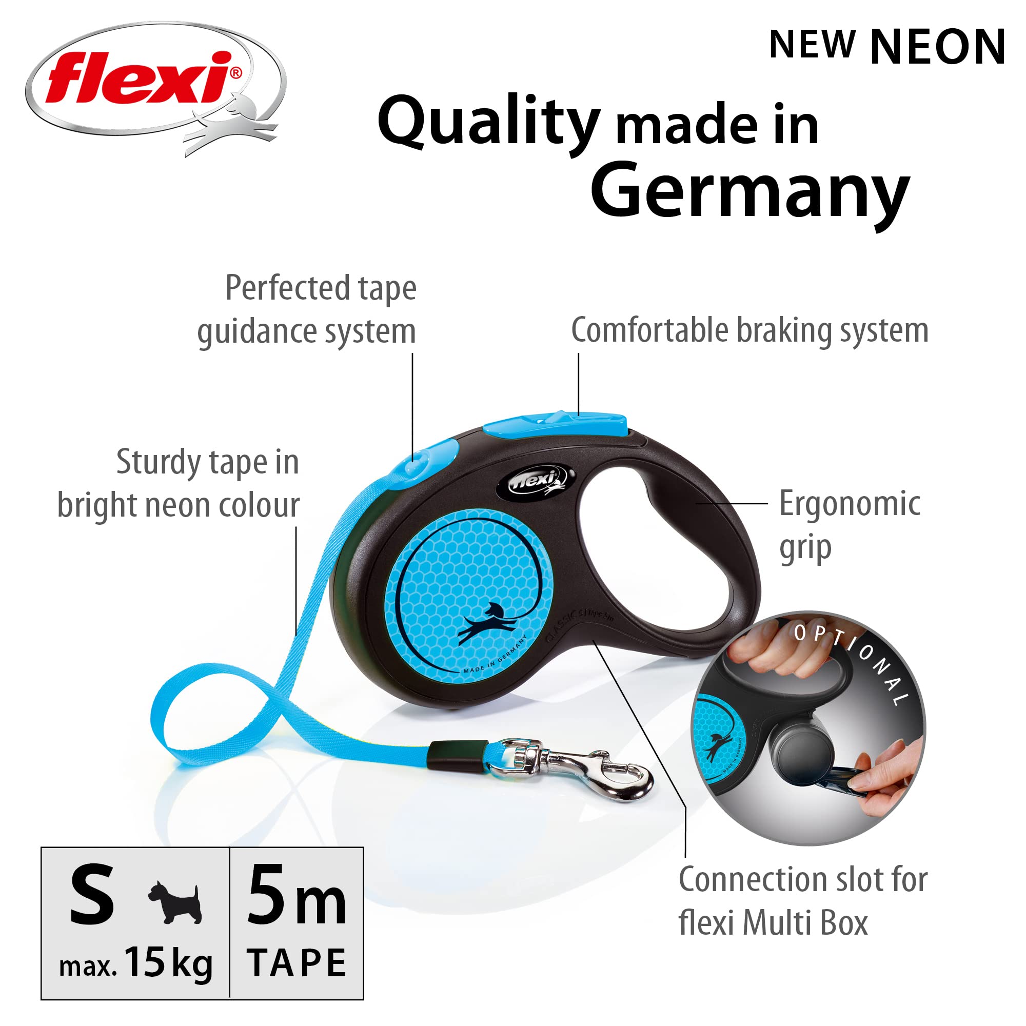 flexi Neon S Retractable Tape Leash - 5m, Up to 15kg | Blue 2