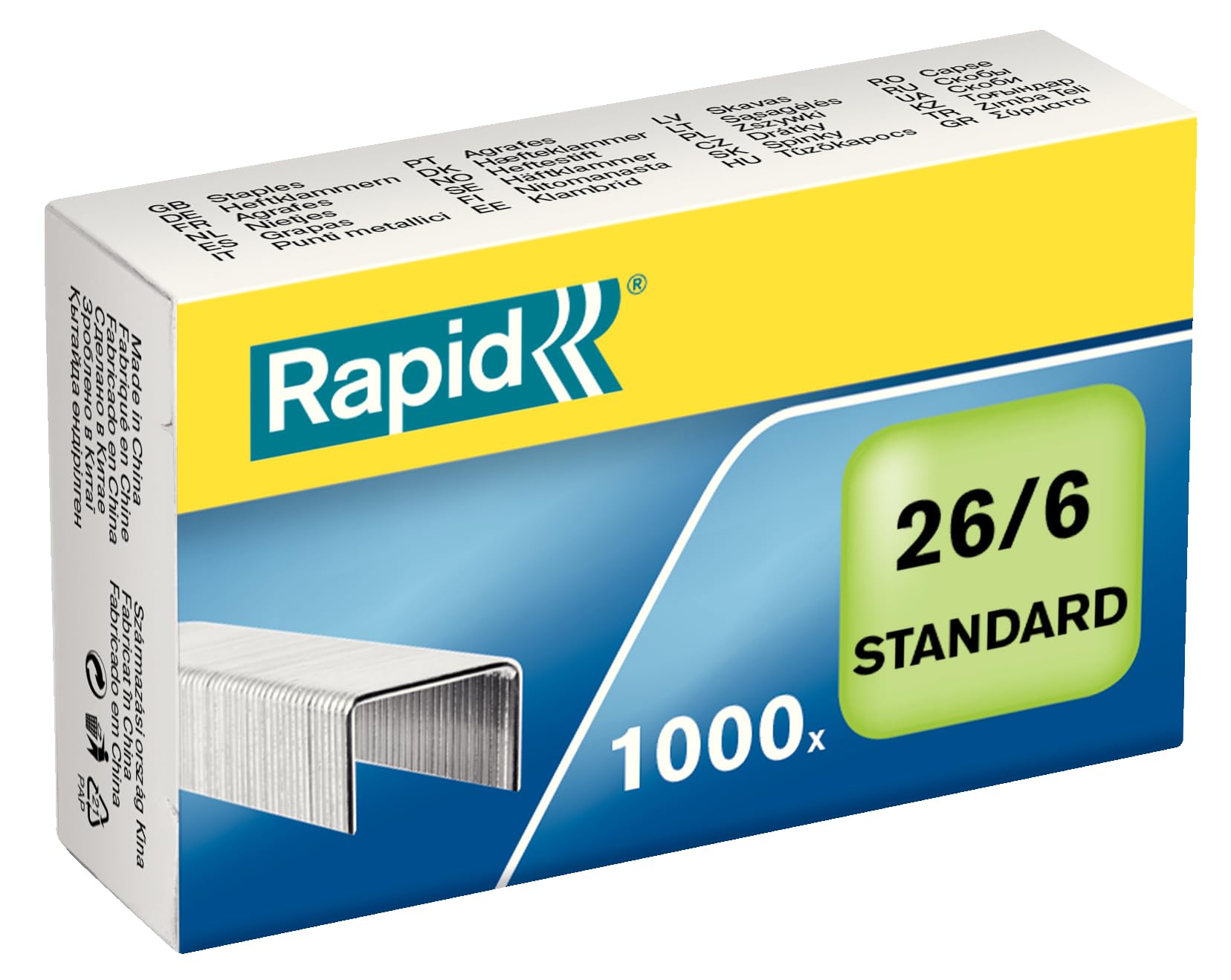 Rapid 26/6mm Standard Staples - 1000 Count | Up to 20 Sheets Capacity | Galvanised Steel 1