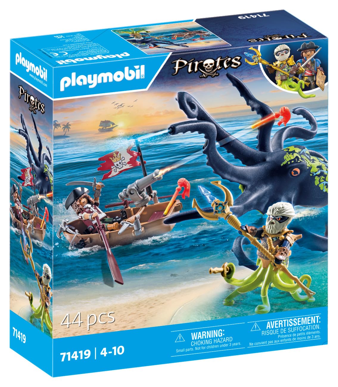 Playmobil 71419 Pirates: Pirate vs. Deeper – Battle with the Giant Octopus Playset for Kids 4+ 4