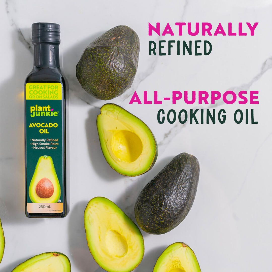 Plant Junkie Refined Avocado Oil - Neutral Flavor Cooking Oil for High-Heat Cooking, Baking & Dressings - 250ml Glass Bottle