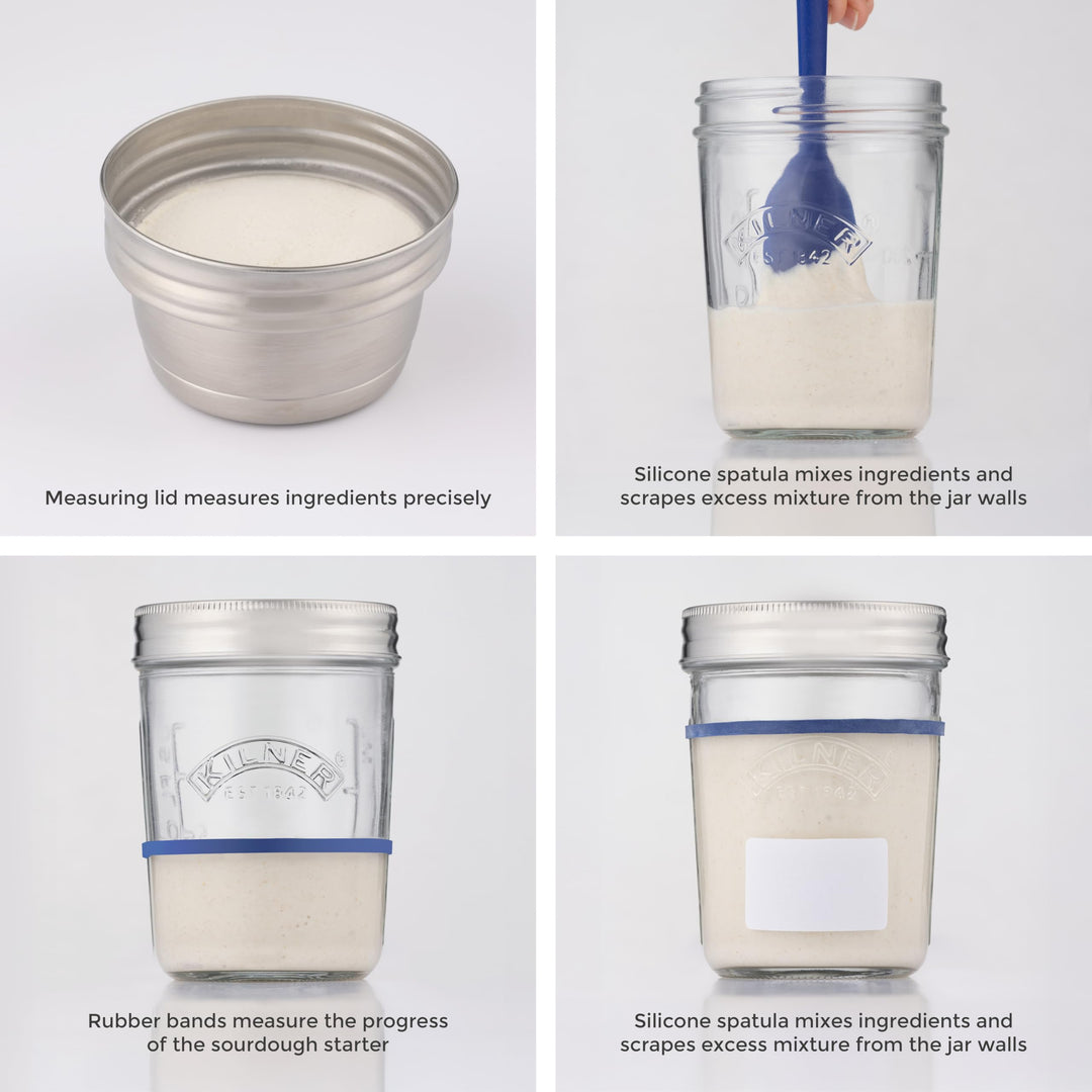 Kilner Sourdough Starter Set with 2 Glass Jars, Measuring Lid, Spatula, and Accessories