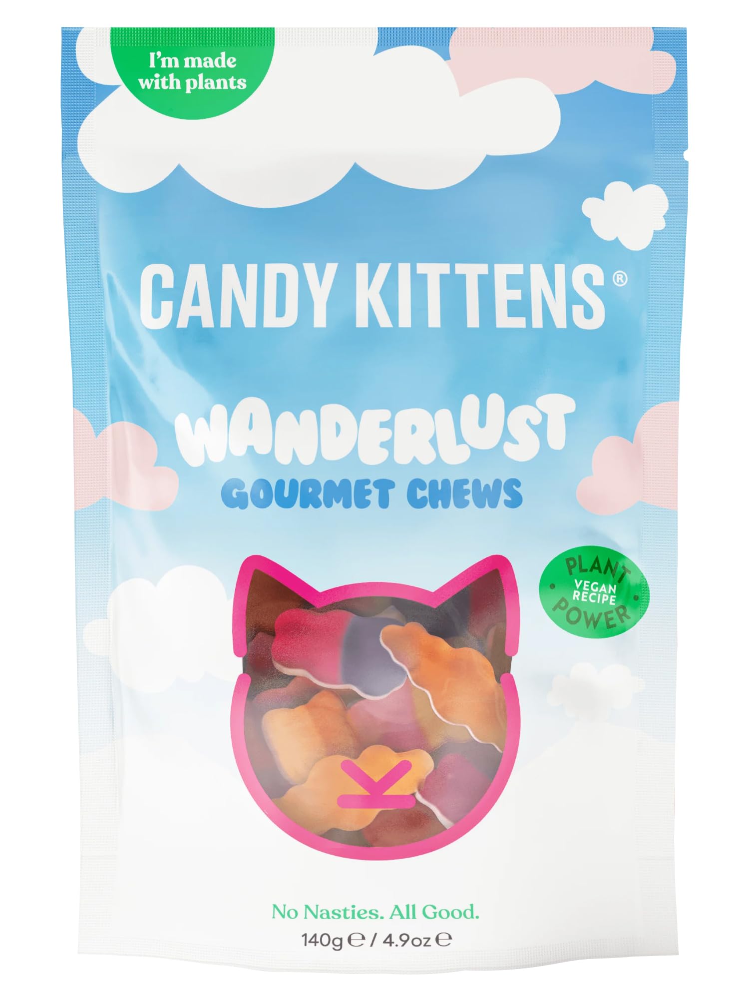 CANDY KITTENS Wanderlust Vegan Sweets - Fruit & Chewy Gummy | 140g Pack of 1 1