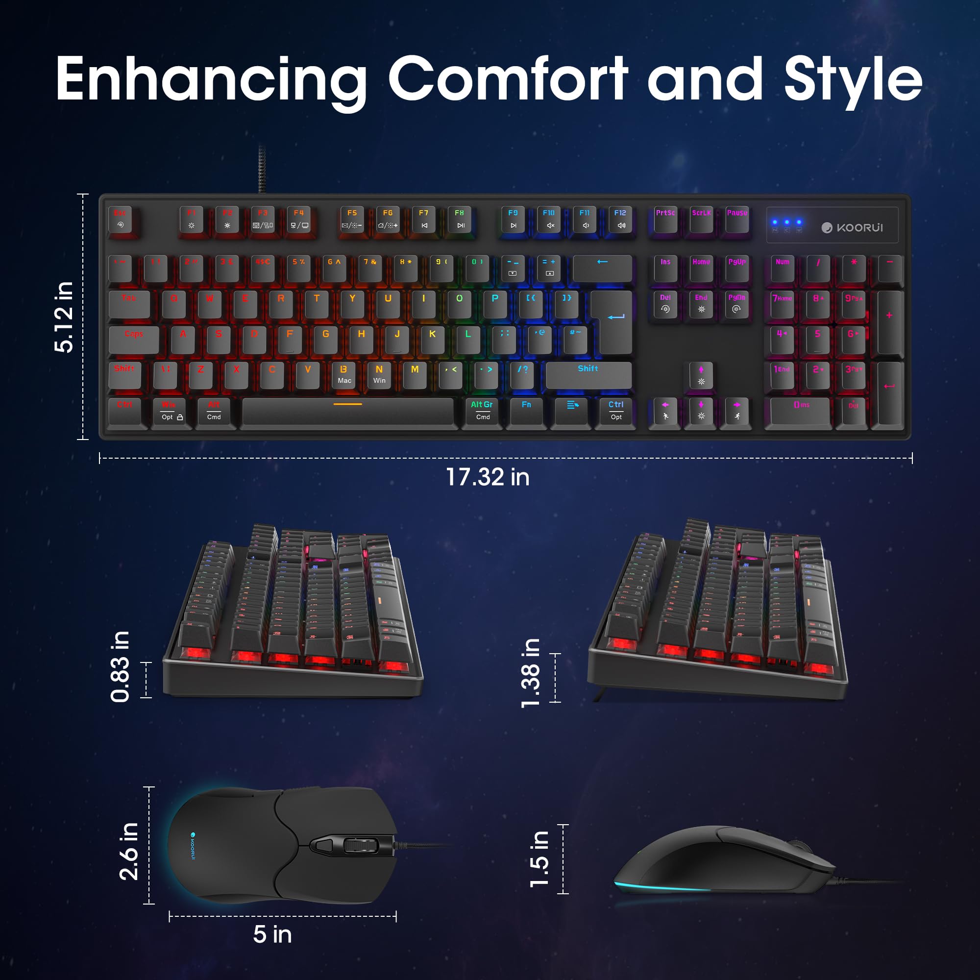 KOORUI Wired Gaming Keyboard and Mouse Combo - Blue Switch Mechanical Keyboard with 19 Lighting Effects 2